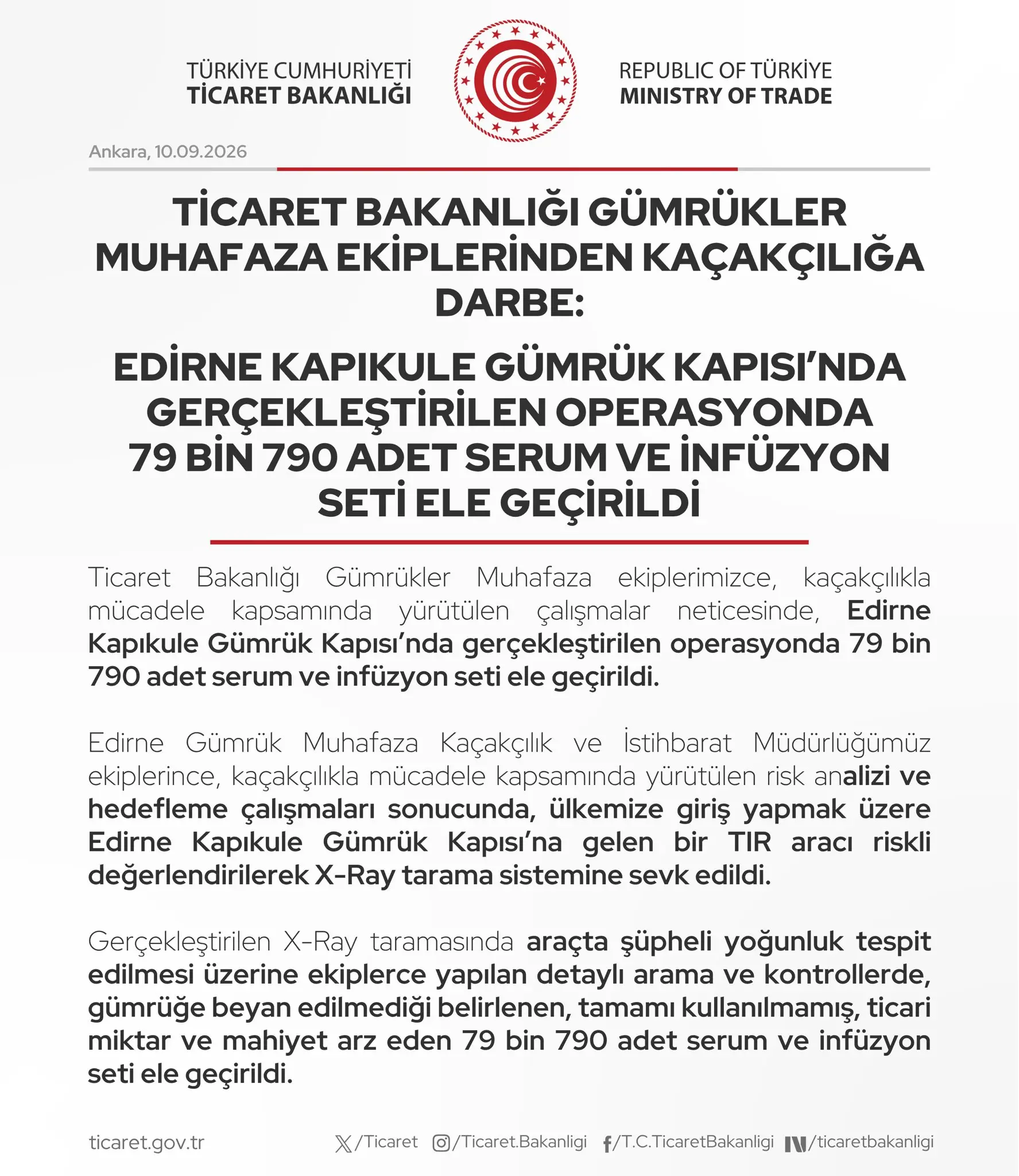 Kapıkule Sınır Kapısı'nda 79,790 Medikal Malzeme Ele Geçirildi