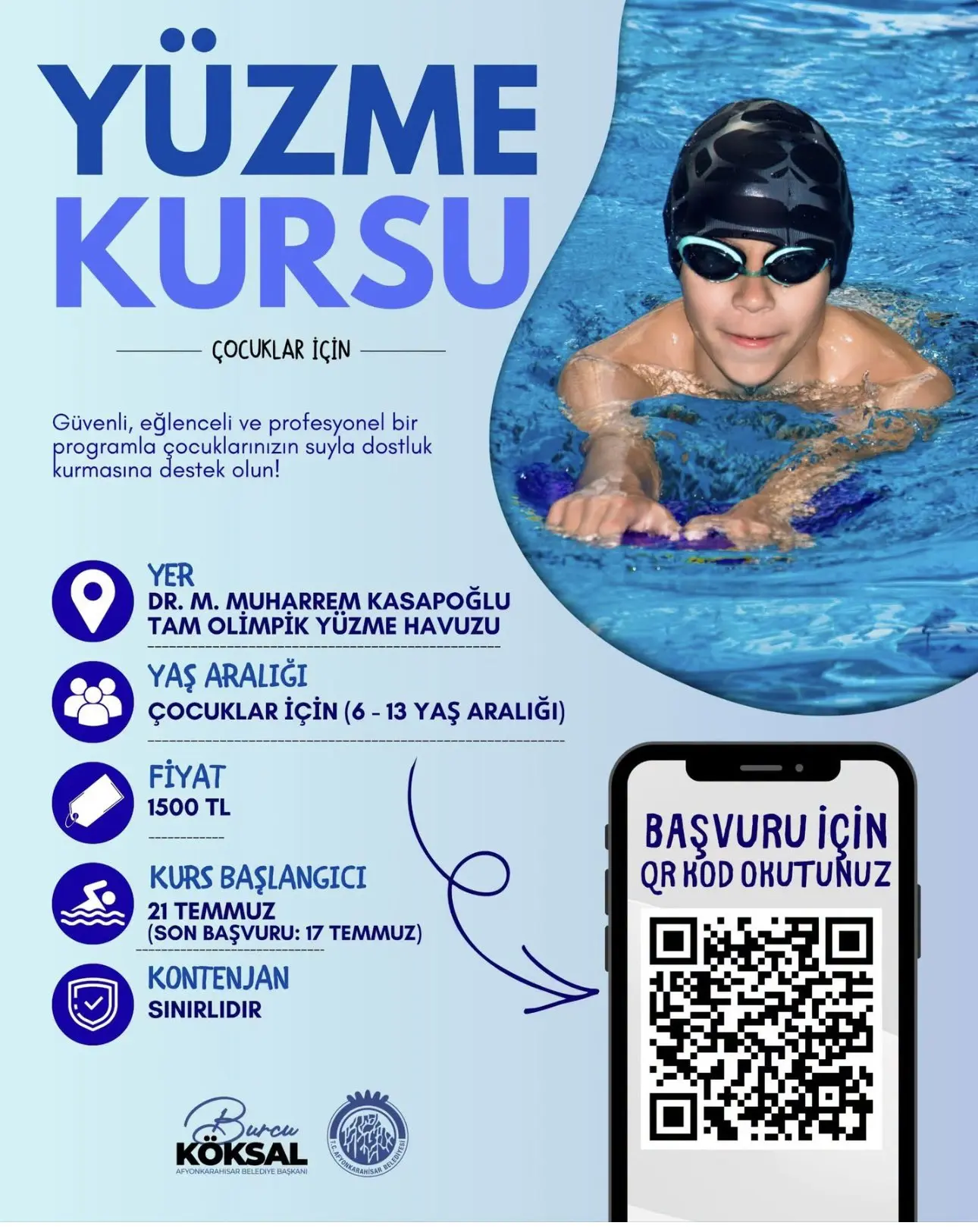 Yüzme kursu başvuruları başladı, son tarih 17 Temmuz