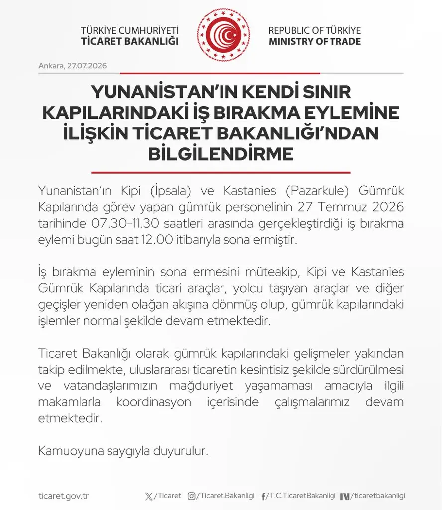 Yunanistan'da Sınır Kapılarında Grev Eylemi