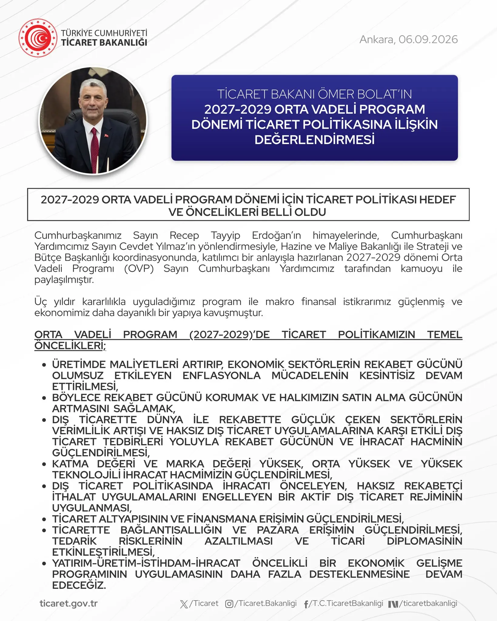 Ömer Bolat'tan 2027-2029 Ticaret Politikası Değerlendirmesi