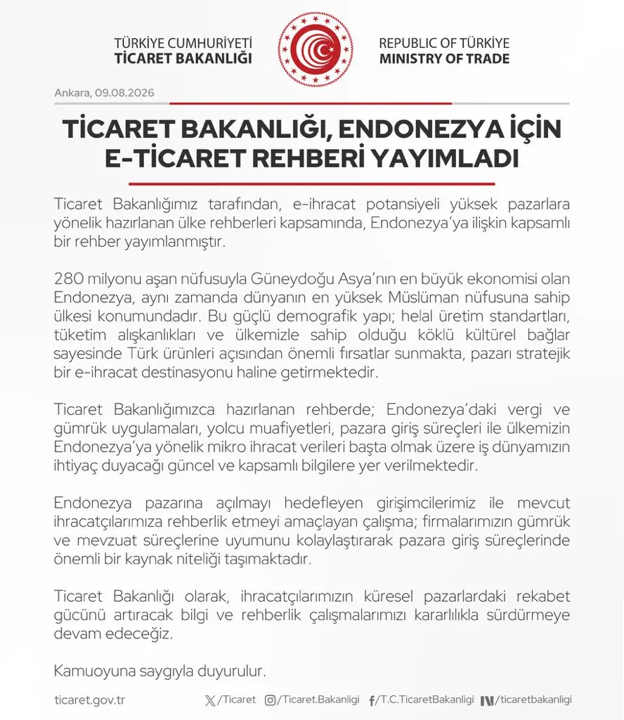 Ticaret Bakanlığı, Endonezya için e-ticaret kılavuzu yayımladı