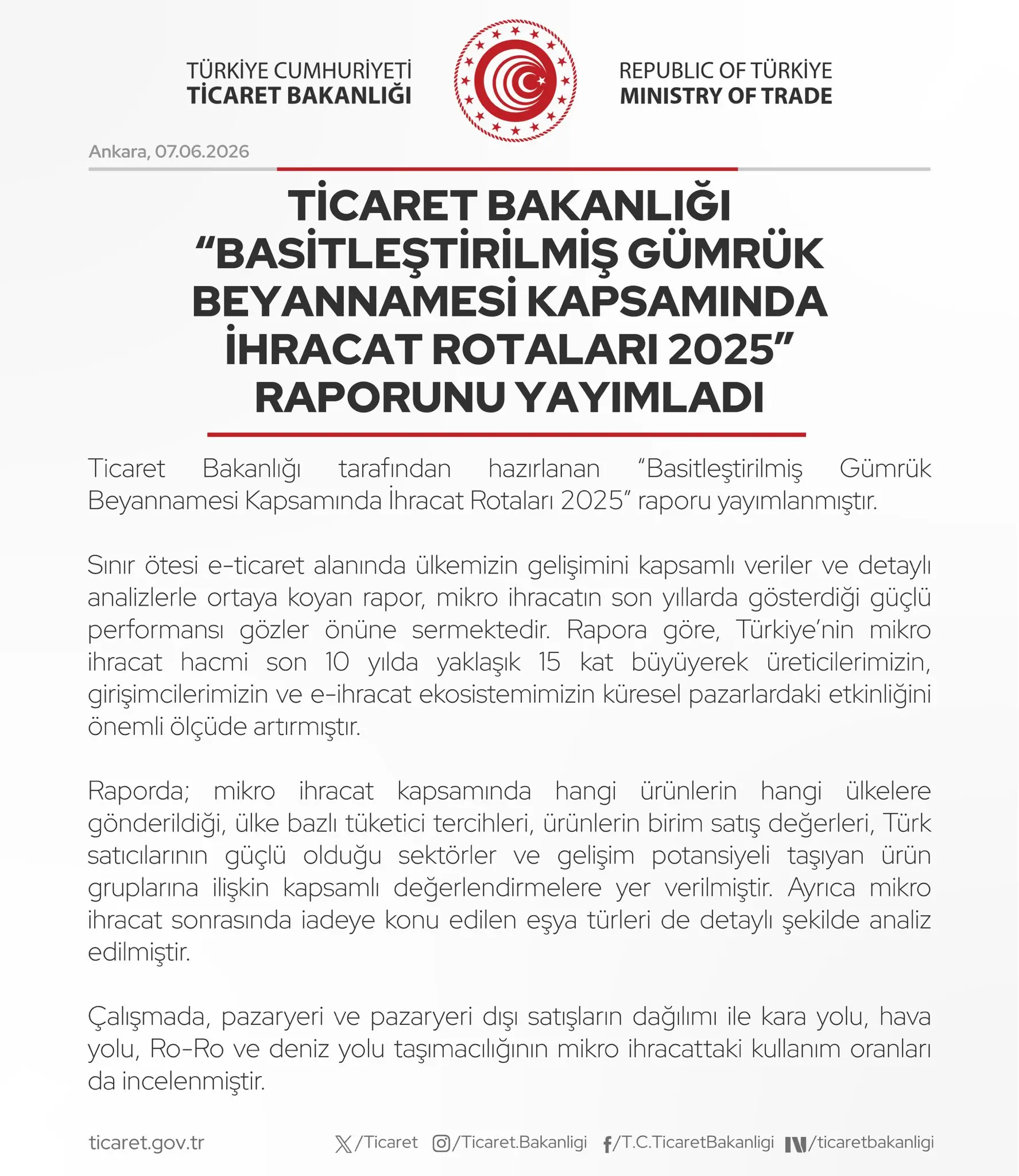 Ticaret Bakanlığı 2025 İhracat Raporunu Yayınladı