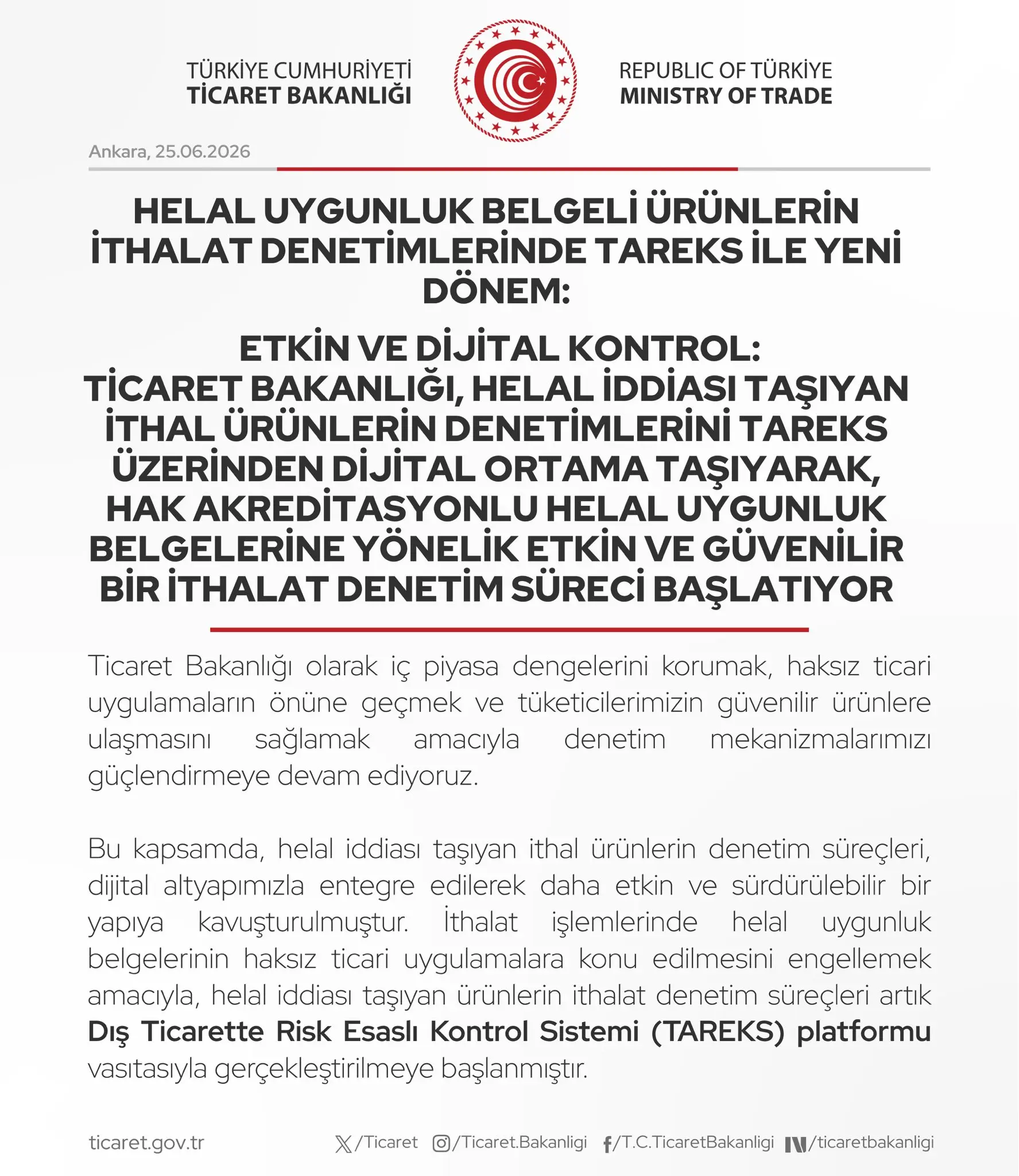 TAREKS ile Halal Sertifikalı Ürün Denetimleri Başlıyor