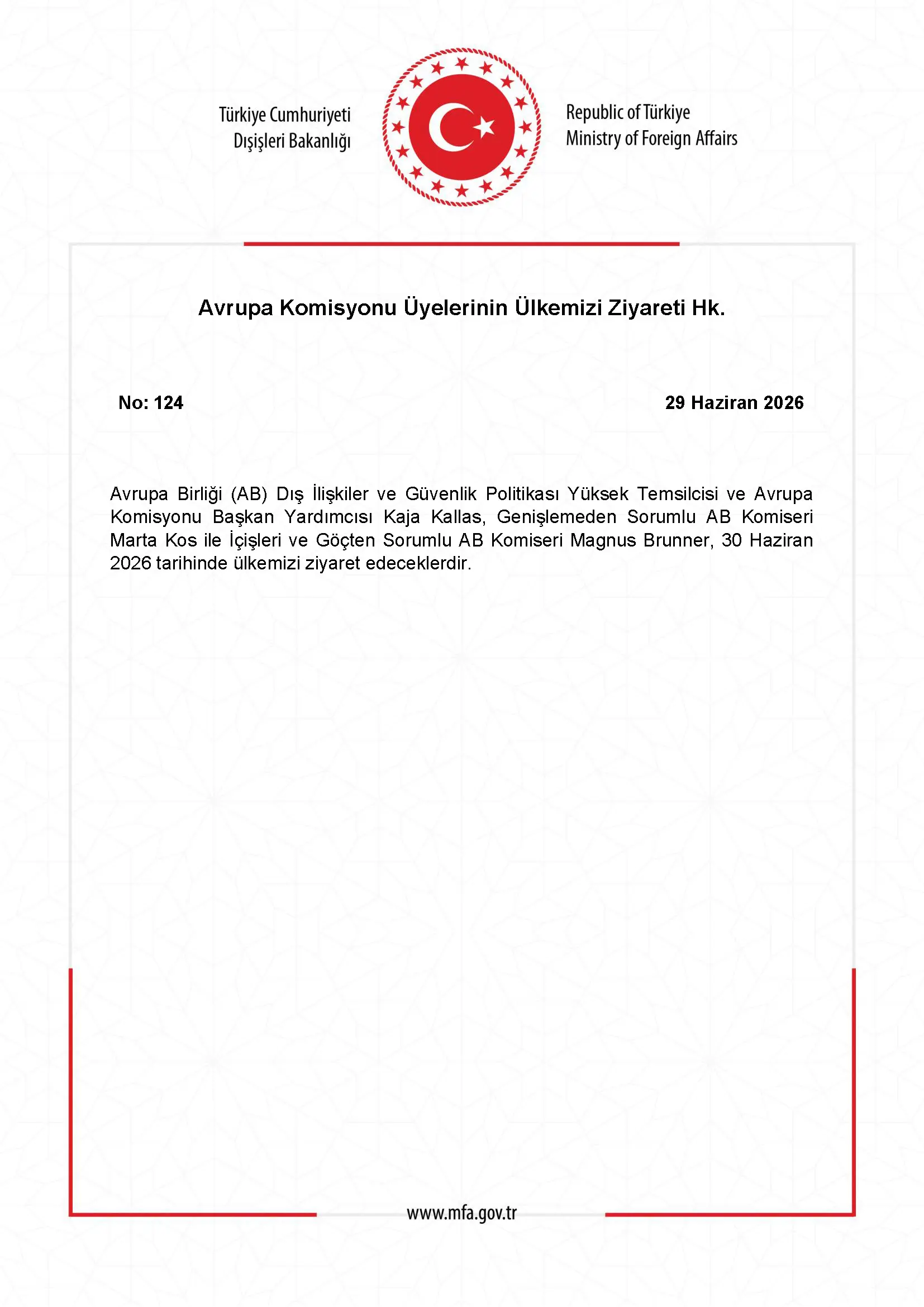 Avrupa Komisyonu Üyelerinin Ülkemizi Ziyareti