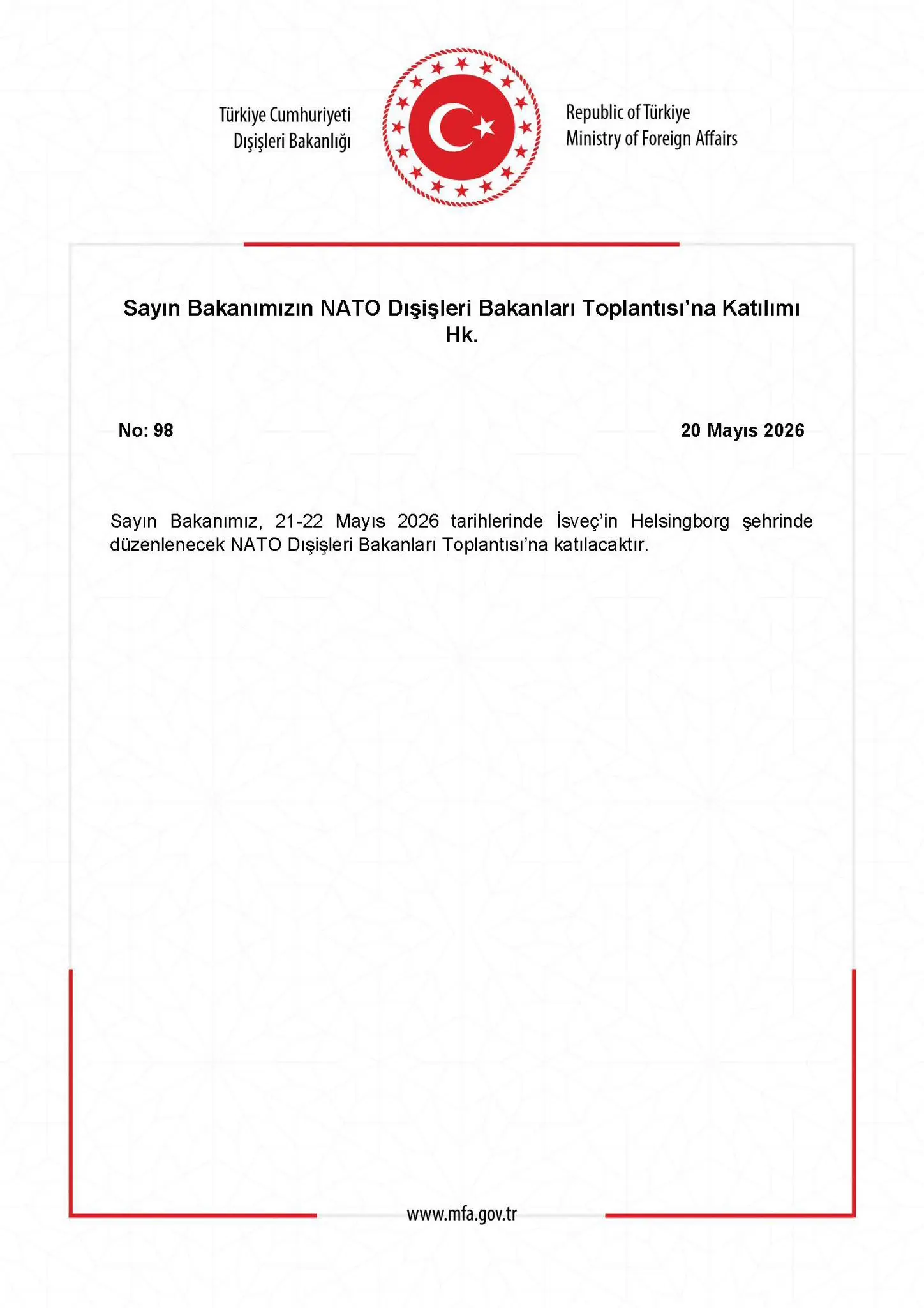 Bakanın NATO Dışişleri Toplantısına Katılımı