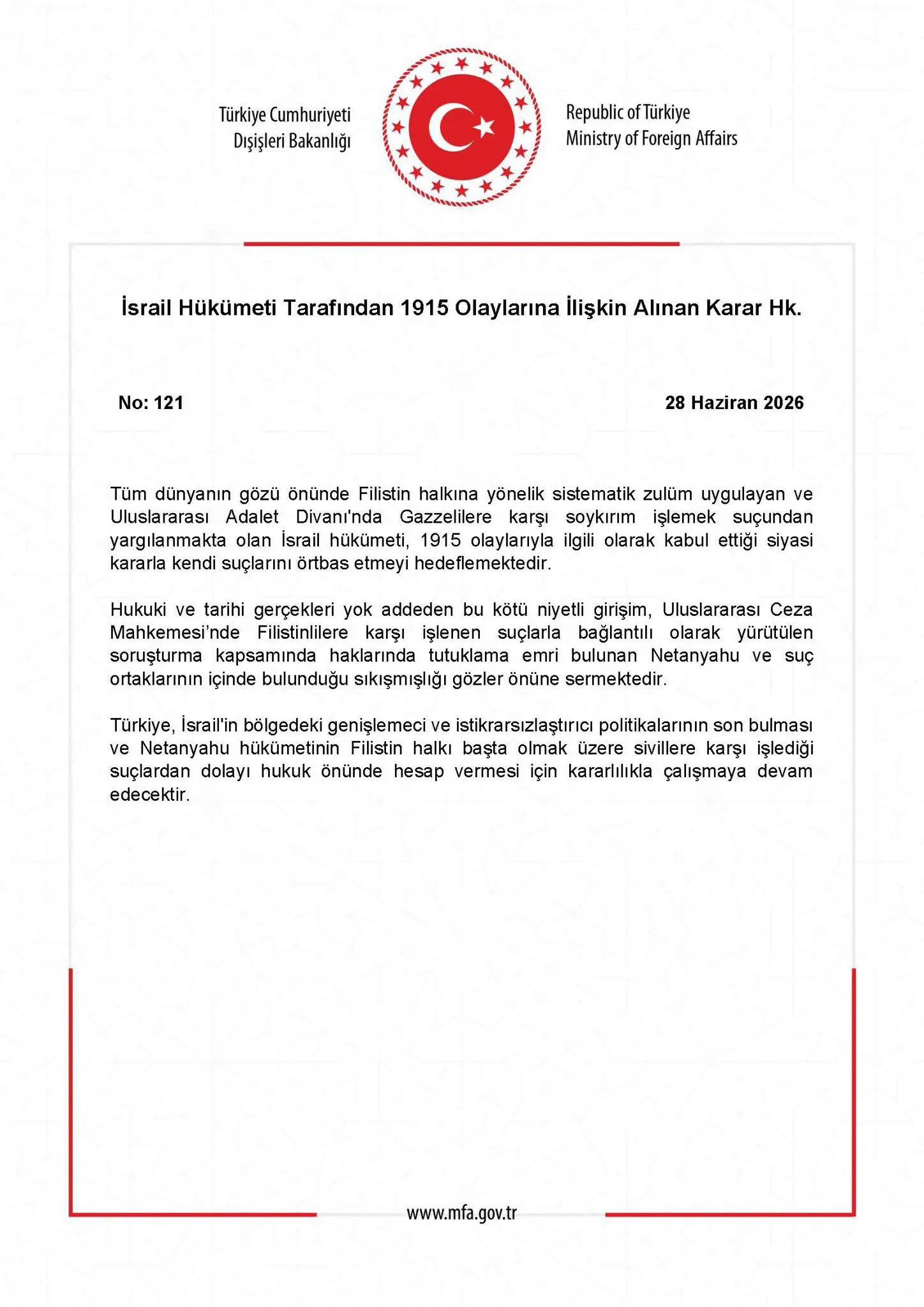 İsrail Hükümeti'nin 1915 Olayları Üzerine Kararı