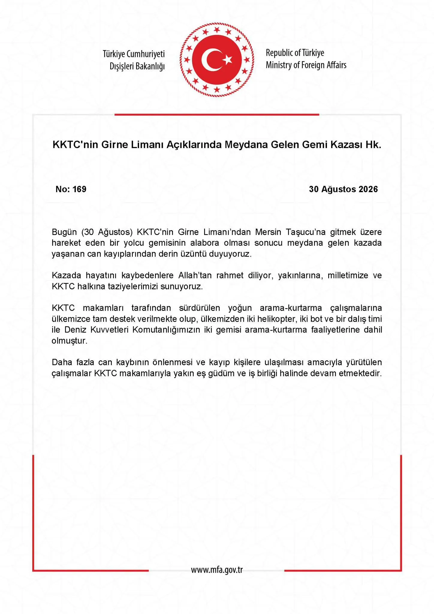 Kıbrıs'ta Gemi Kazası Hakkında Açıklama