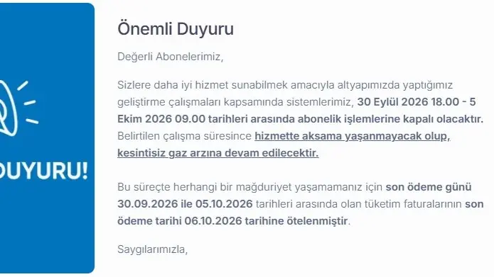Altyapı çalışmaları nedeniyle abonelik işlemleri kapalı