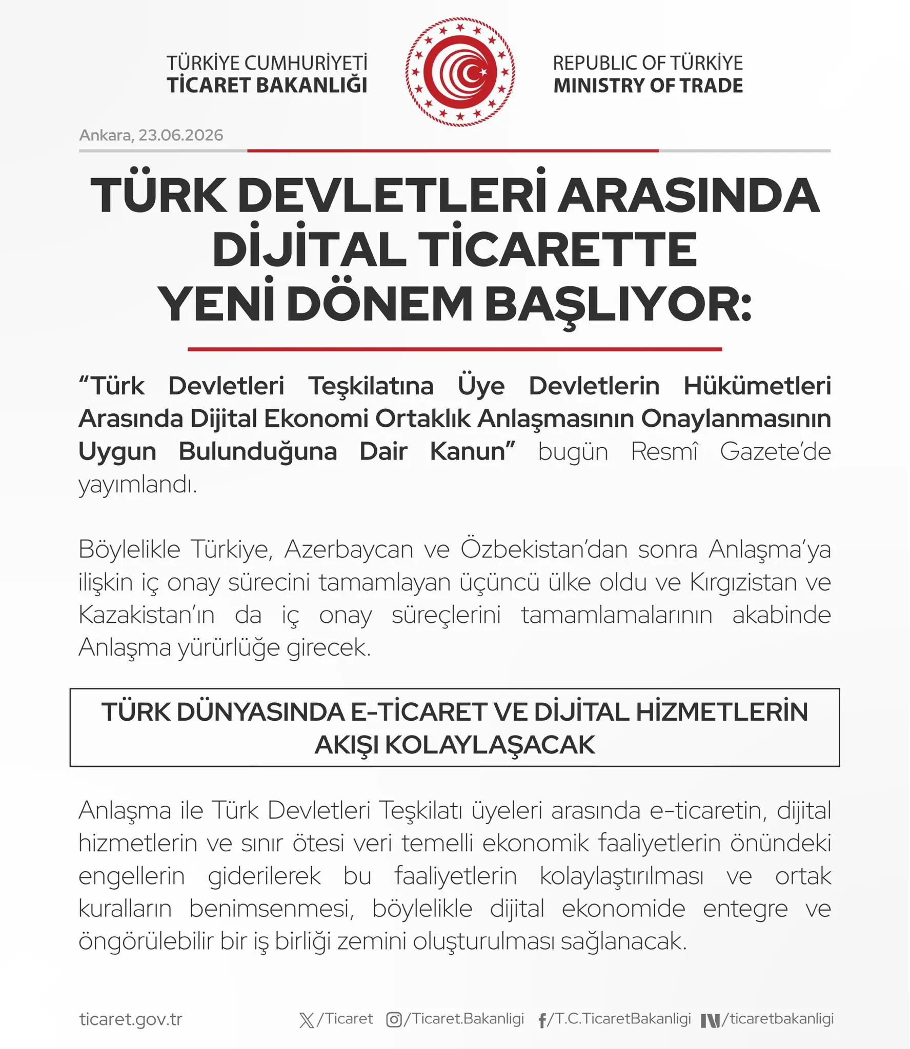 Türk Devletleri Arasında Dijital Ticaret Dönemi Başlıyor