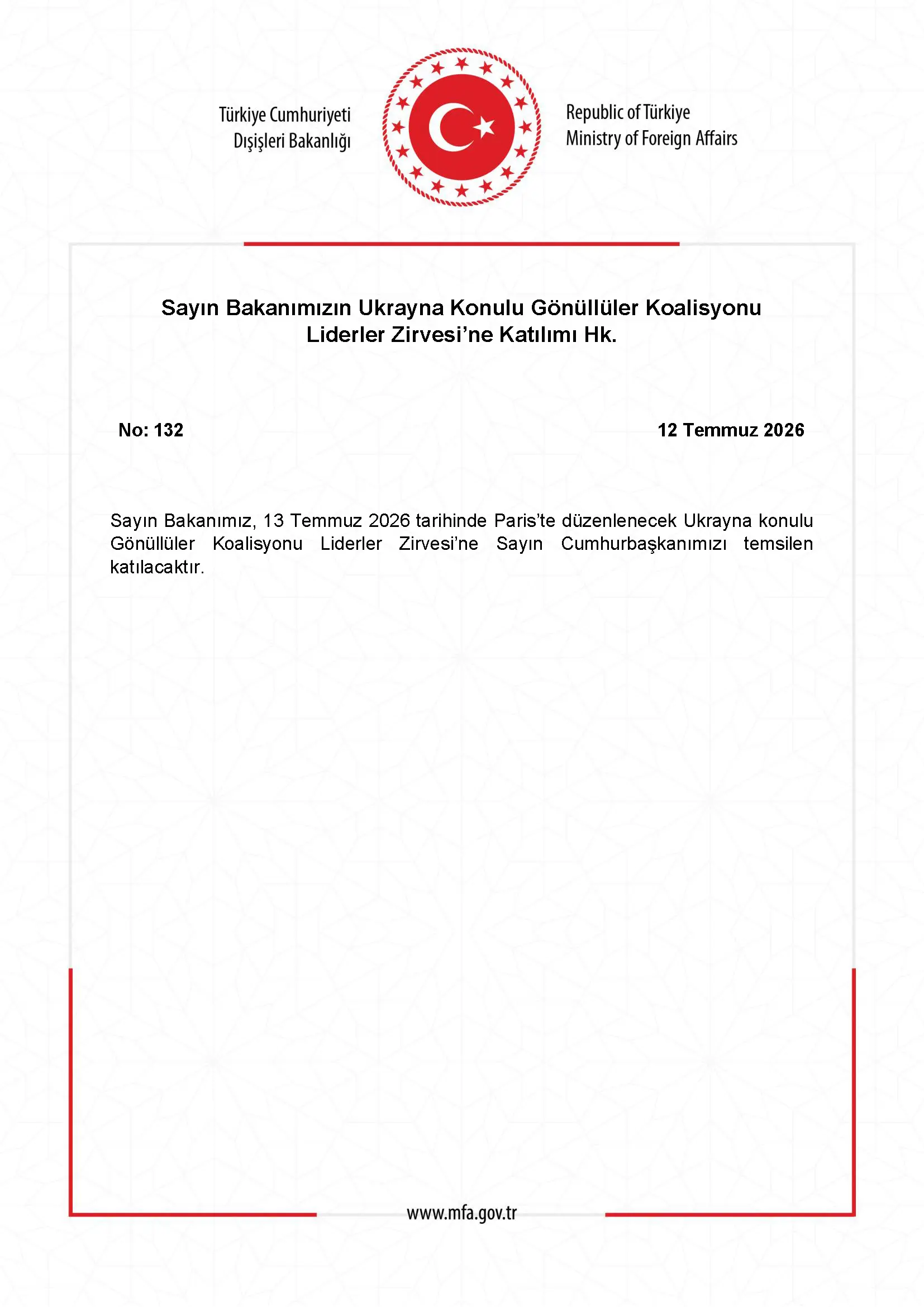 Bakanın Ukrayna Temalı Zirveye Katılımı