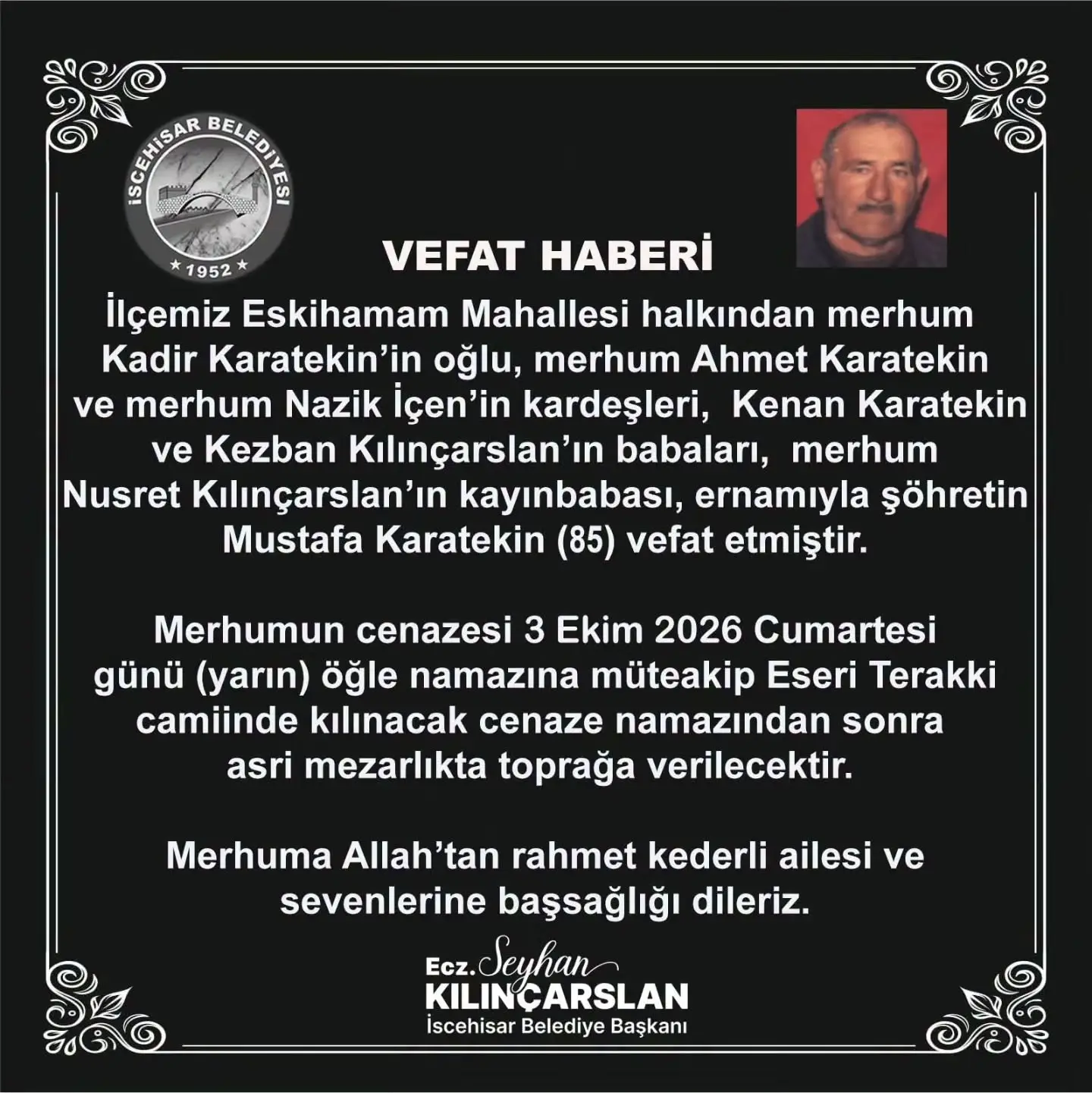 Mustafa Karatekin'in cenaze bilgileri açıklandı