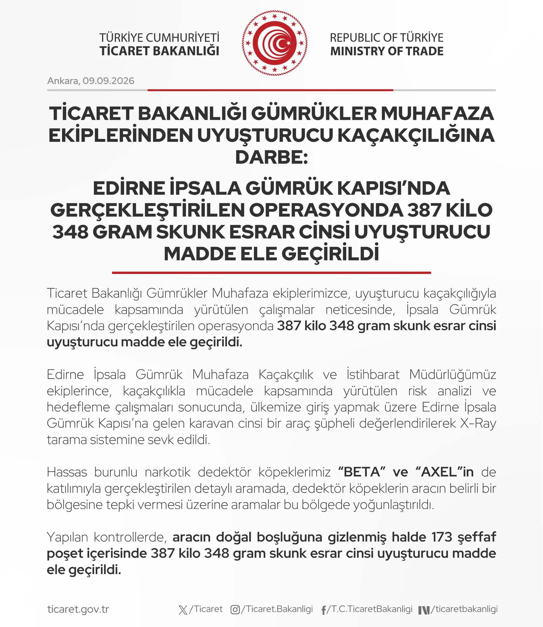 Edirne İpsala Sınır Kapısında Uyuşturucu Operasyonu