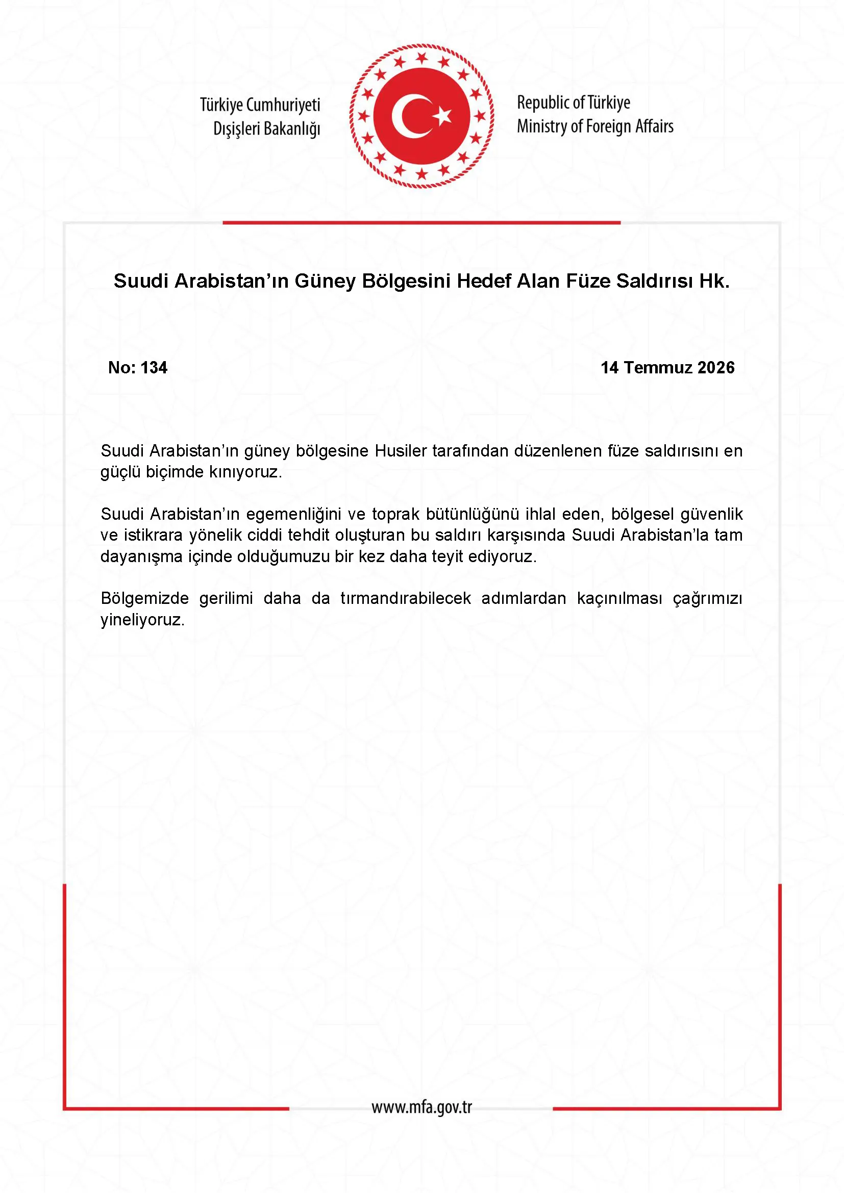 Suudi Arabistan'ın güney bölgesine füze saldırısı