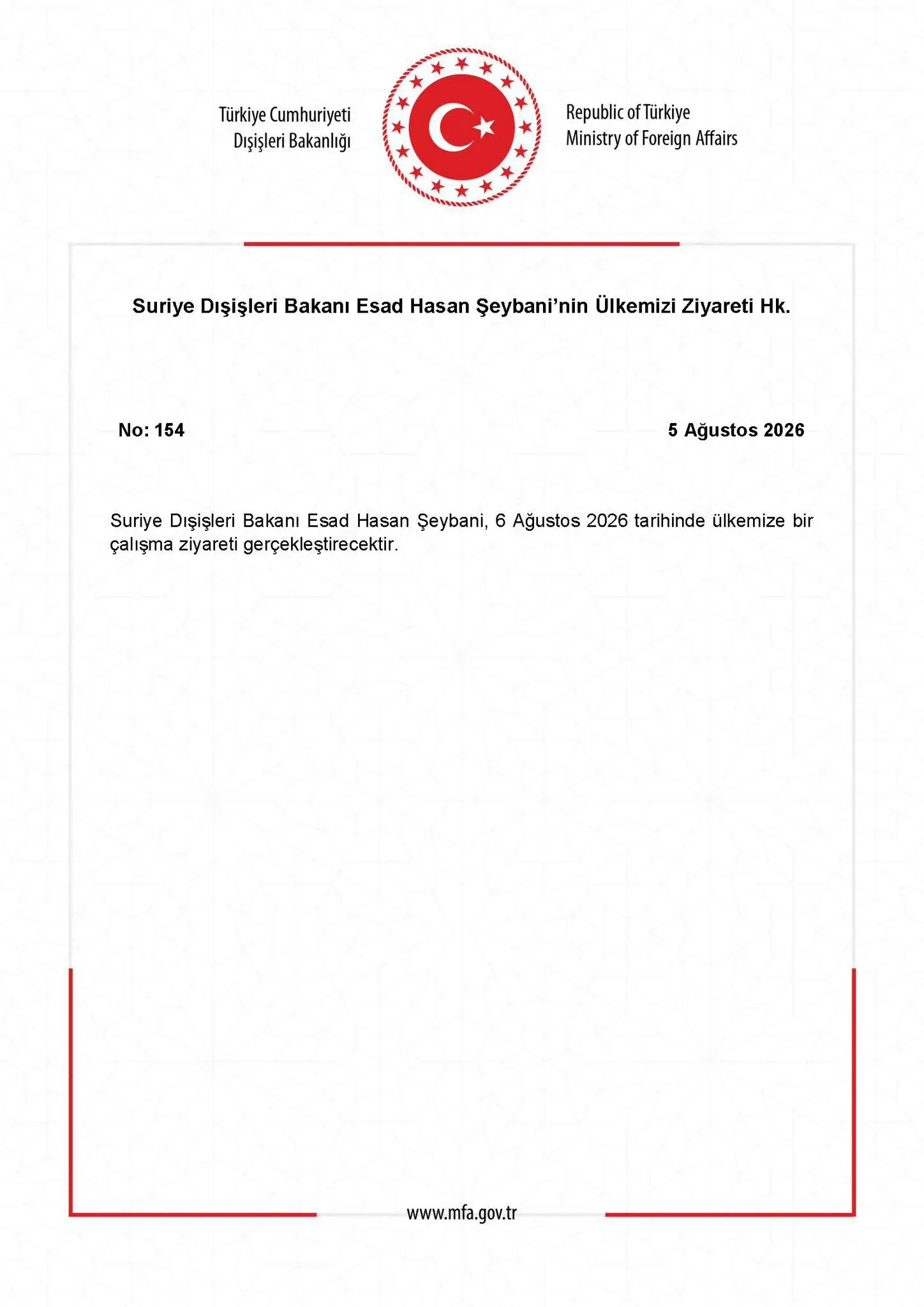 Suriye Dışişleri Bakanı'nın Türkiye Ziyareti