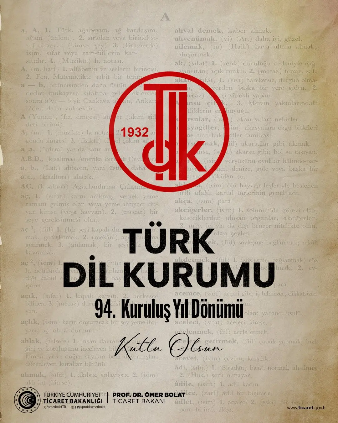 Türk Dil Kurumu'nun 94. yılı kutlandı