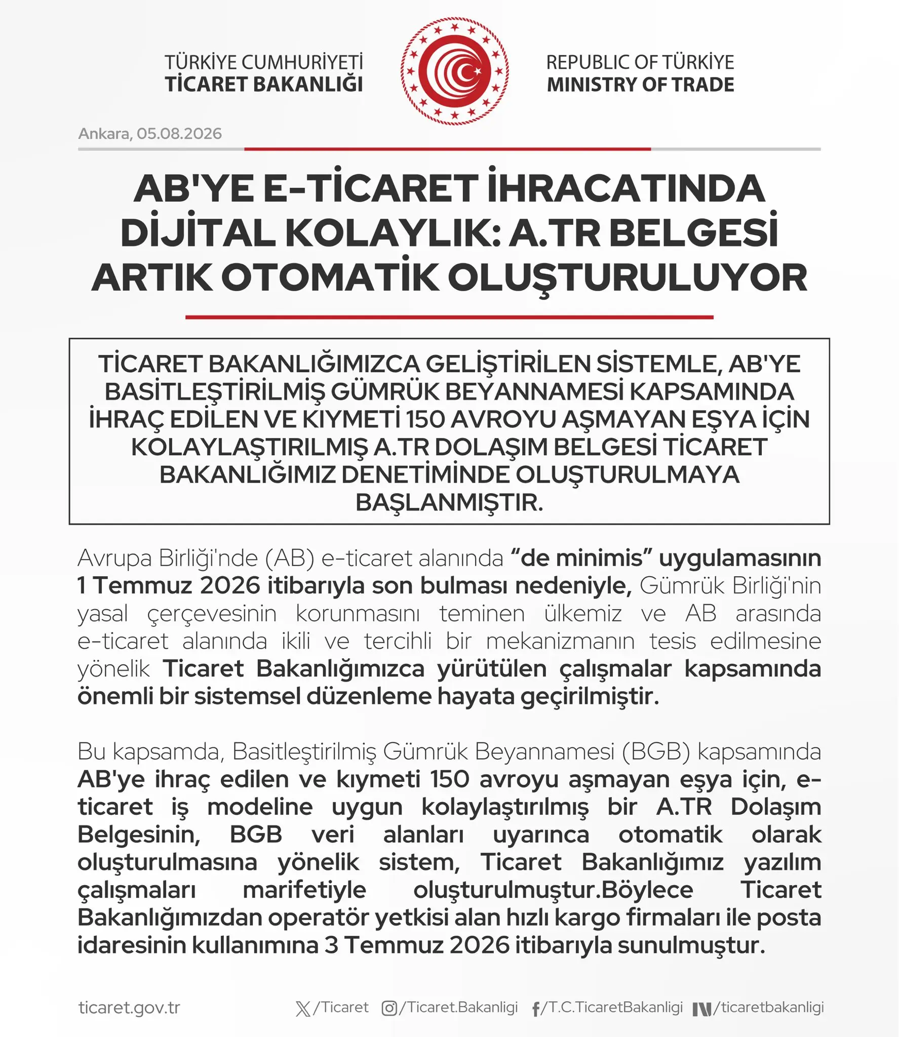 E-ticarette A.TR Belgesi otomatik olarak oluşturuluyor