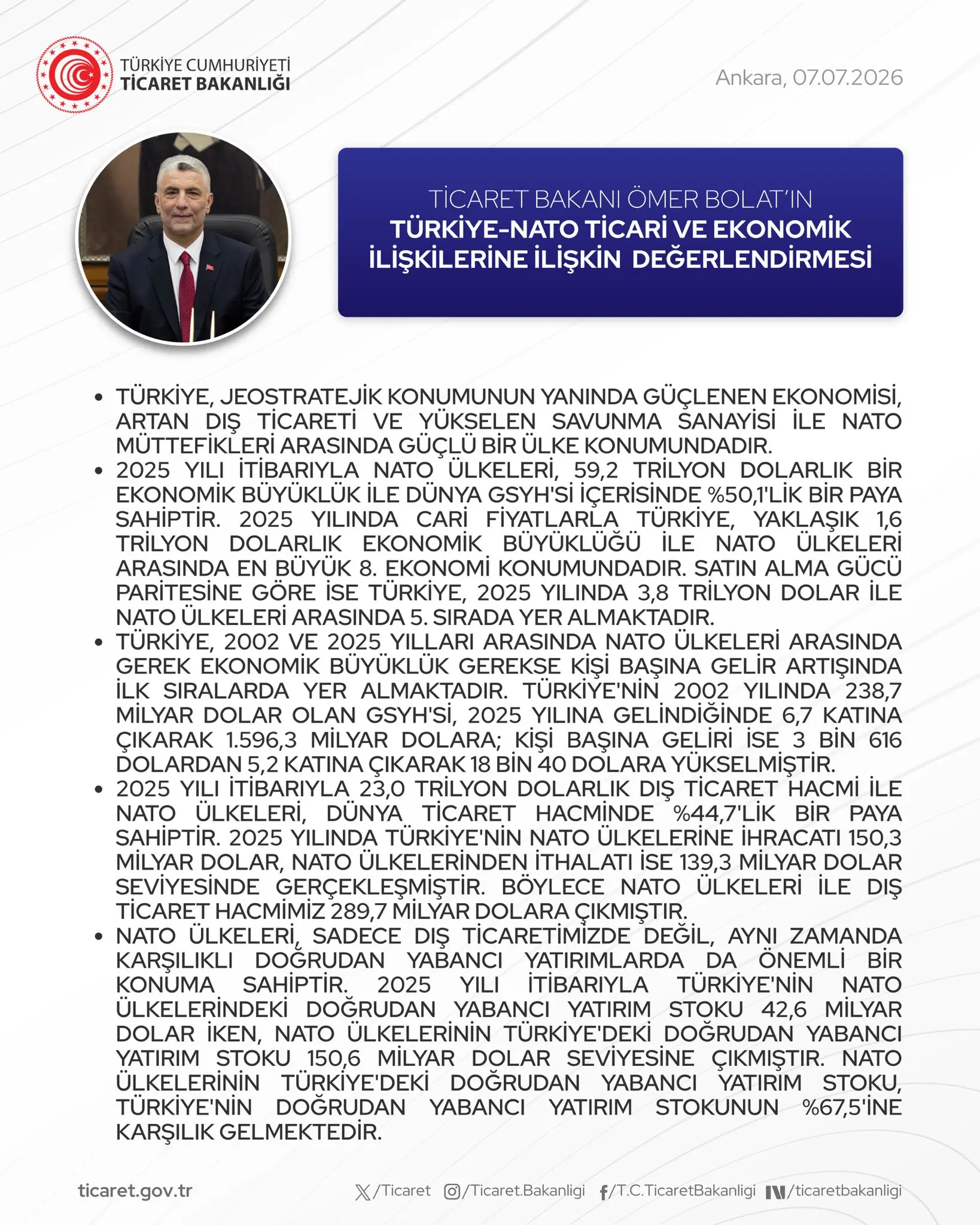Ömer Bolat'tan Türkiye-NATO ticari ilişkileri açıklaması