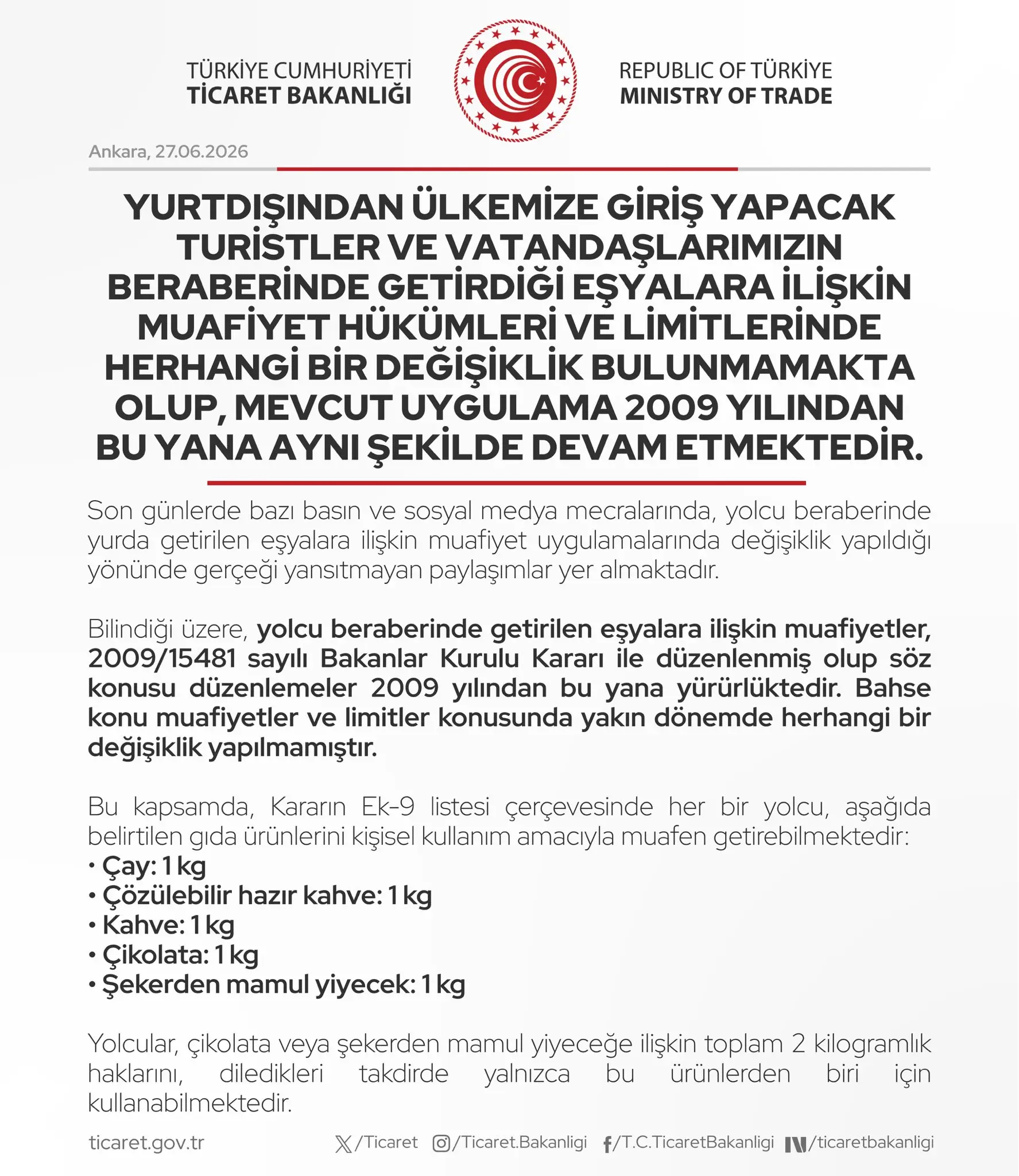 Yabancı turistler için muafiyet düzenlemesi değişmedi