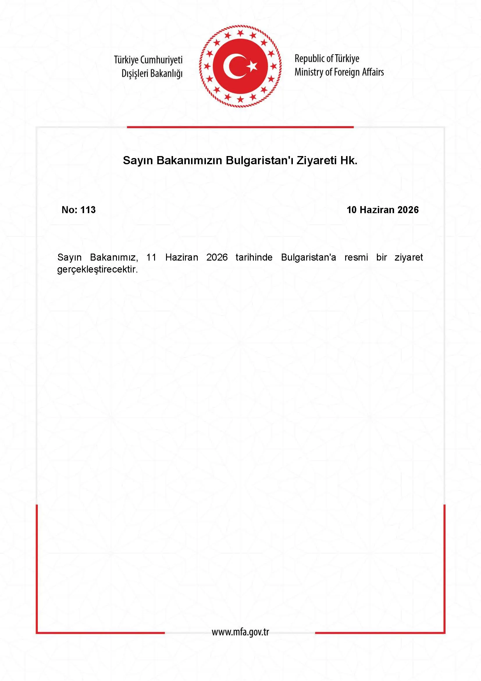 Bakanın Bulgaristan Ziyareti Hakkında Bilgilendirme