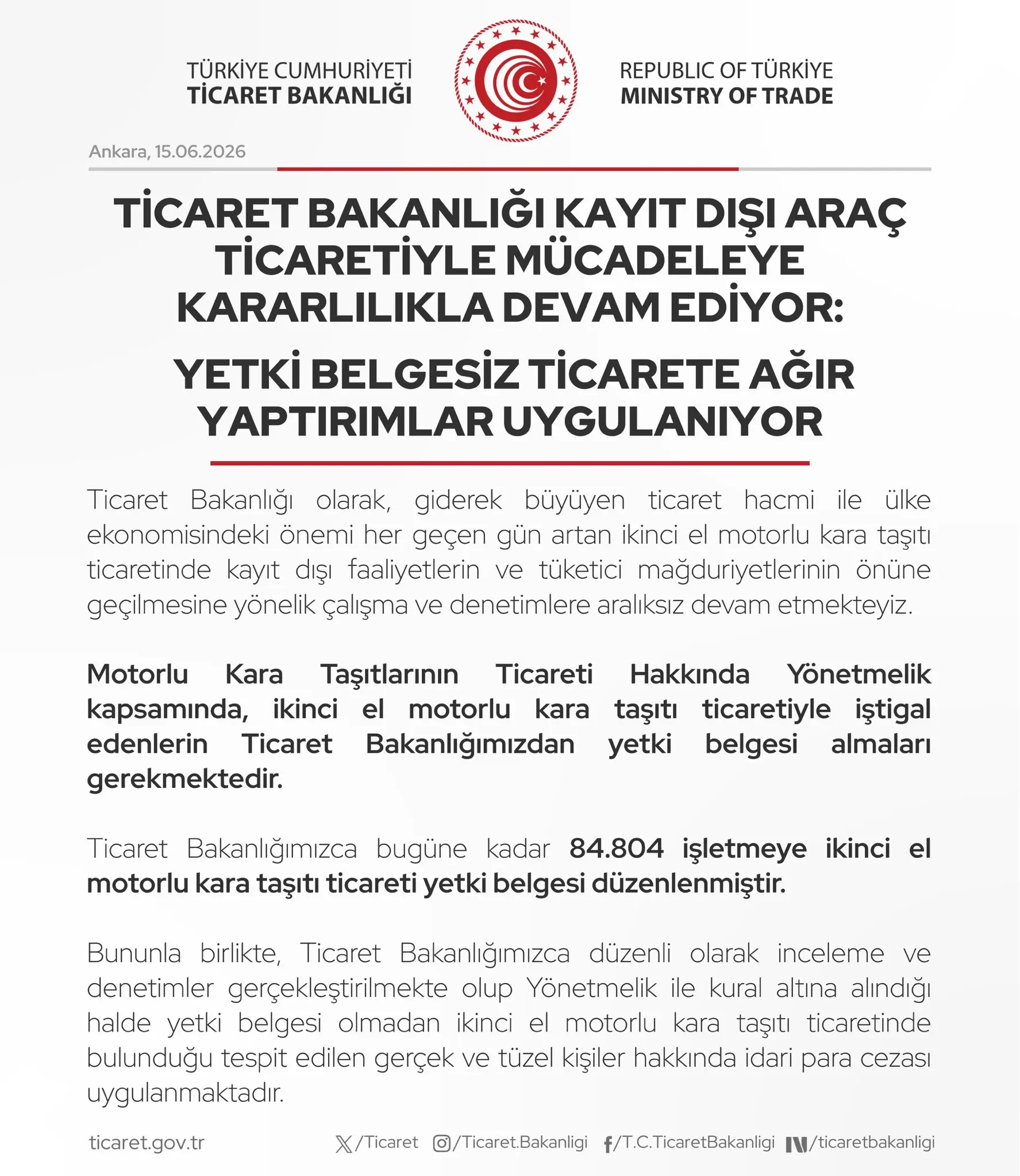 Ticaret Bakanlığı kayıtsız araç ticaretine karşı mücadele ediyor