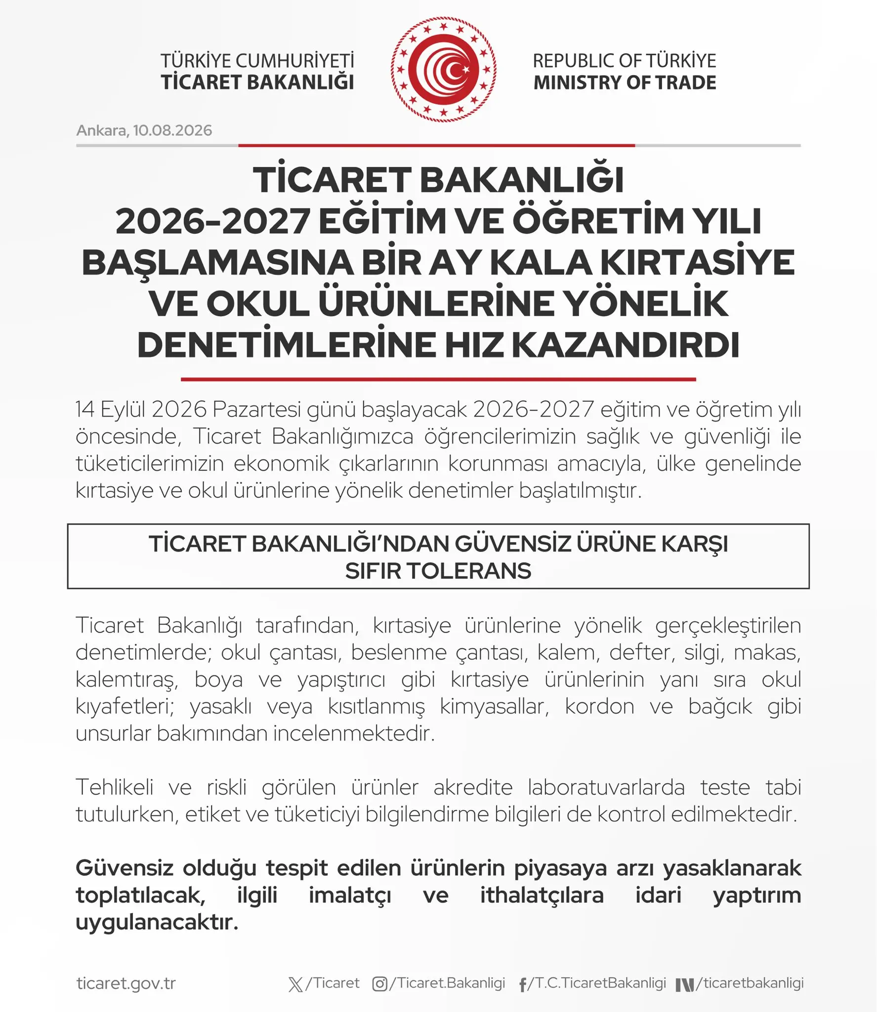 Ticaret Bakanlığı, okul malzemeleri denetimlerini artırdı