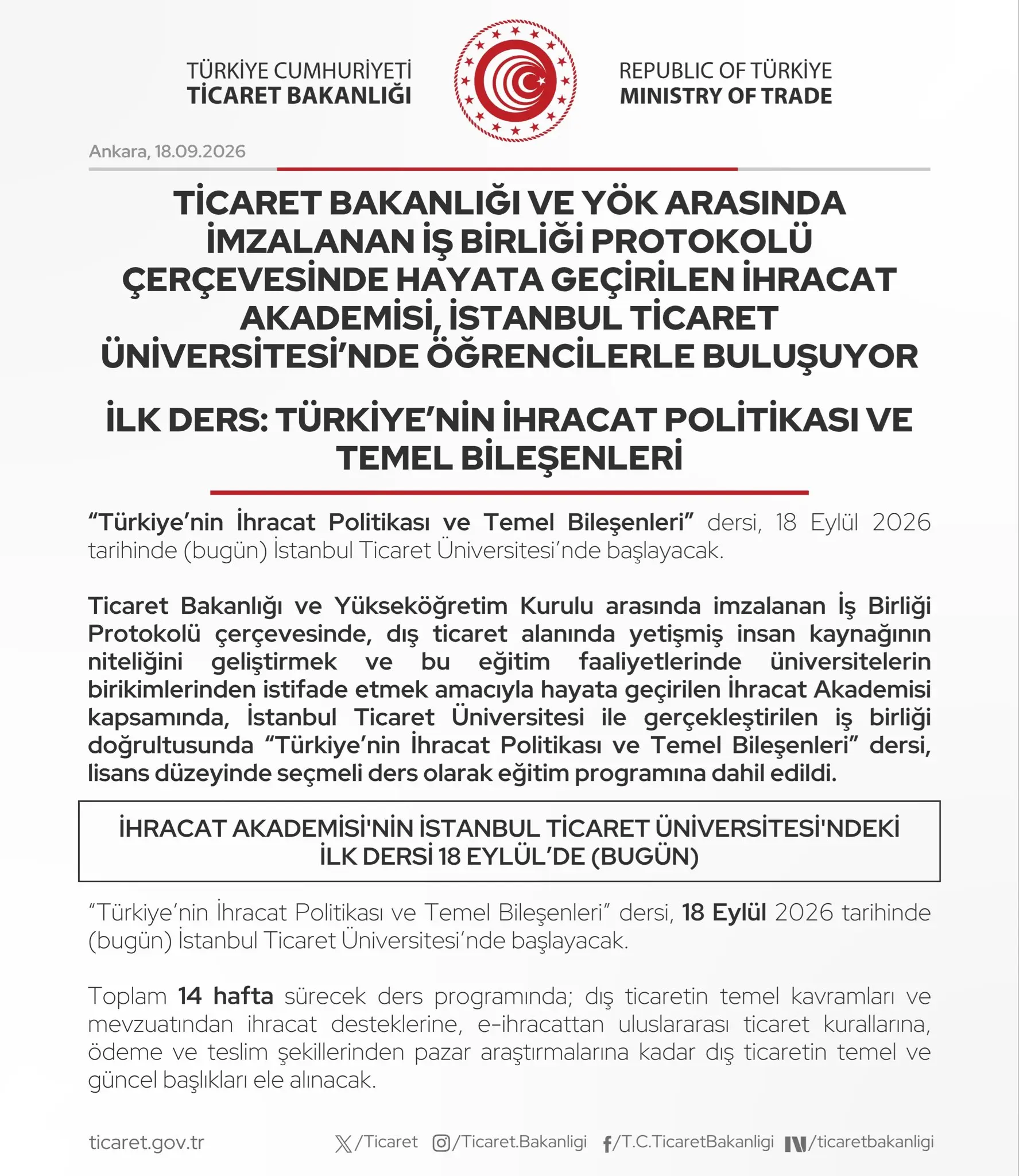 İhracat Akademisi İstanbul Ticaret Üniversitesi'nde açıldı