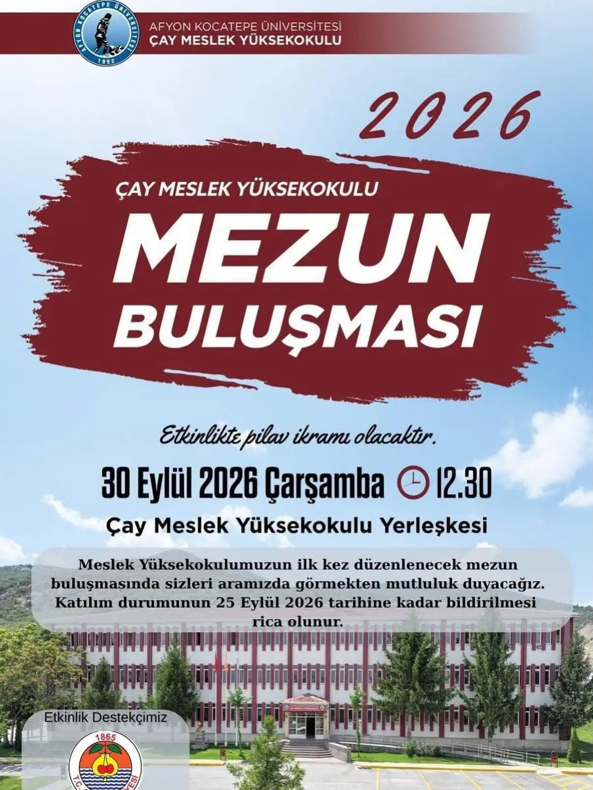 Çay Meslek Yüksekokulu Mezun Buluşması Duyuruldu