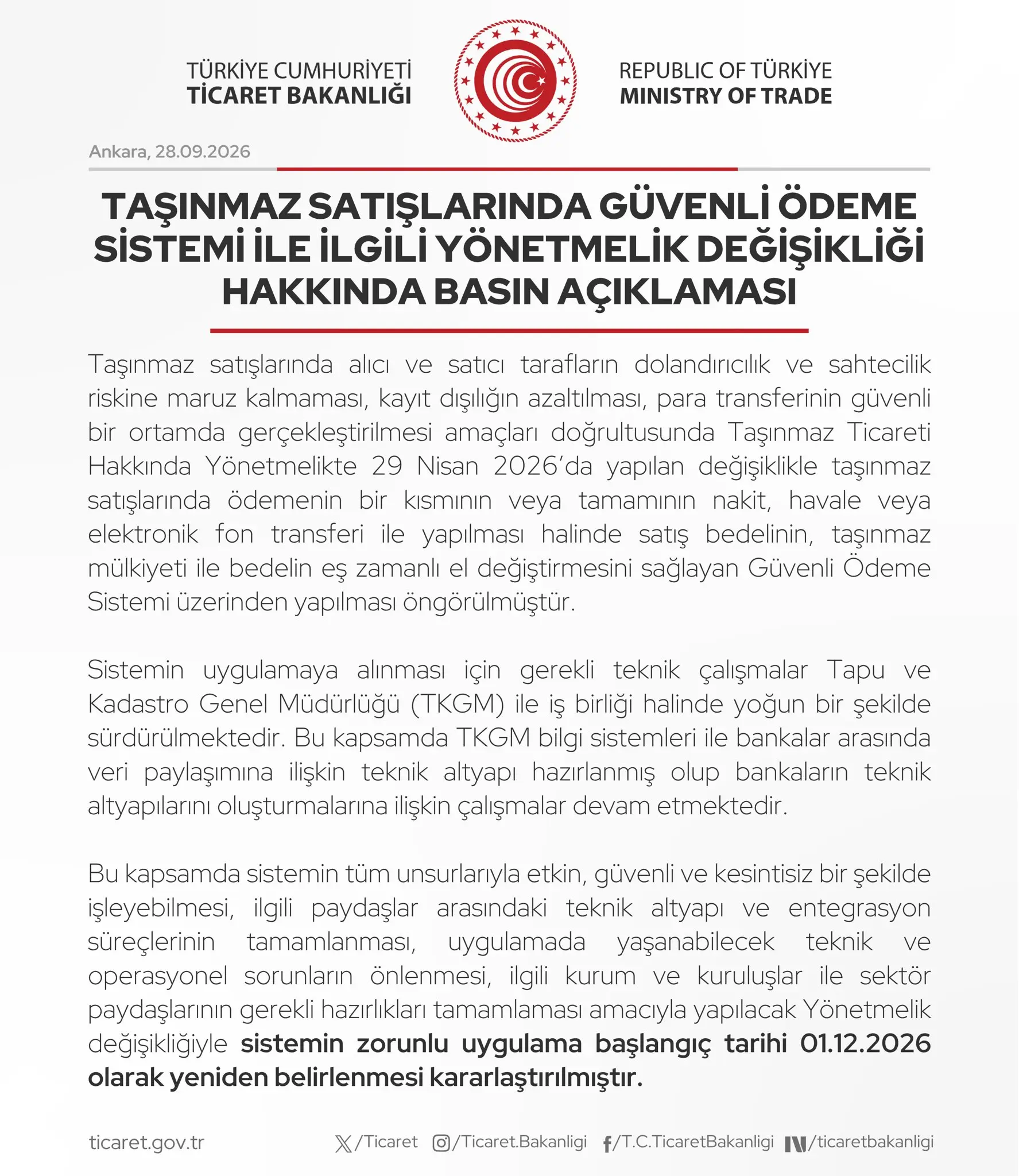 Gayrimenkul Satışında Güvenli Ödeme Sistemi Düzenlemesi