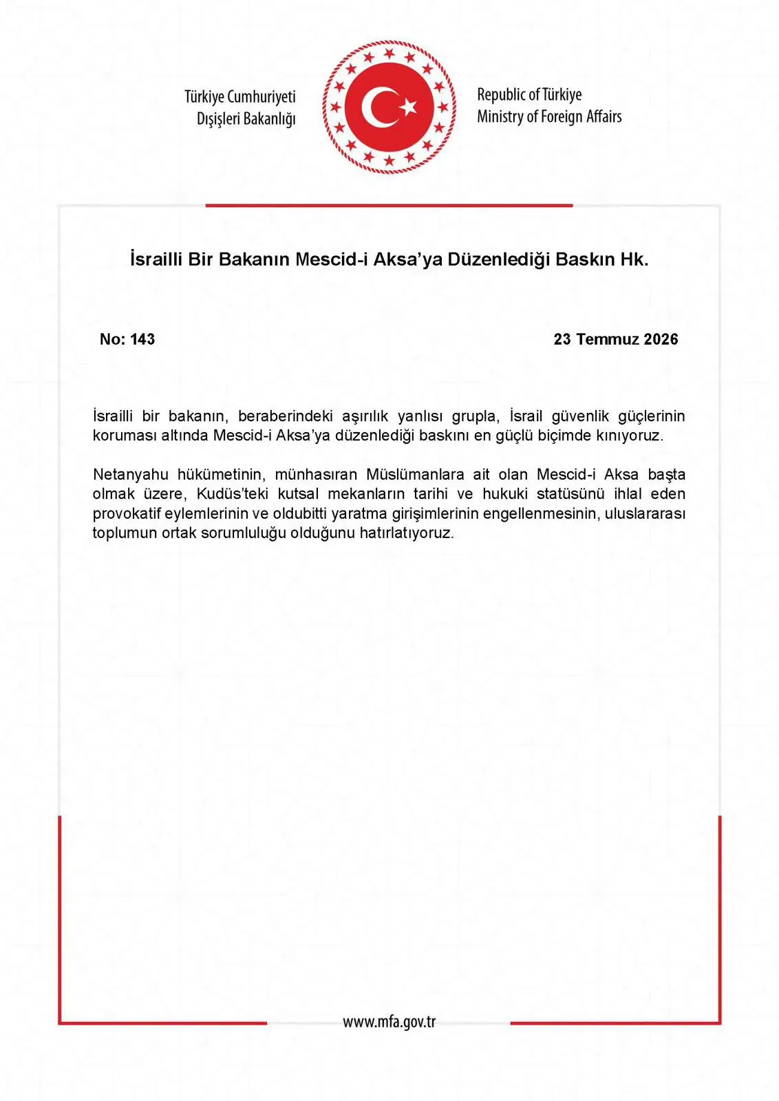İsrailli Bakan Mescid-i Aksa'ya Baskın Düzenledi