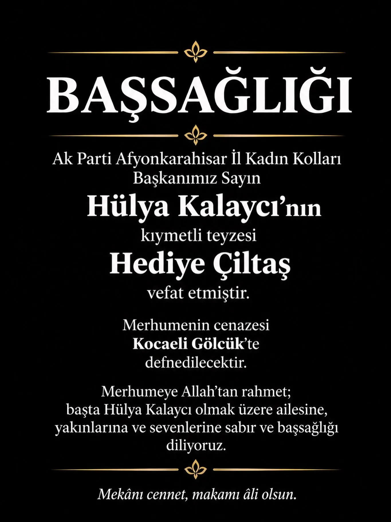Hülya Kalaycı'nın Teyzesi Vefat Etti