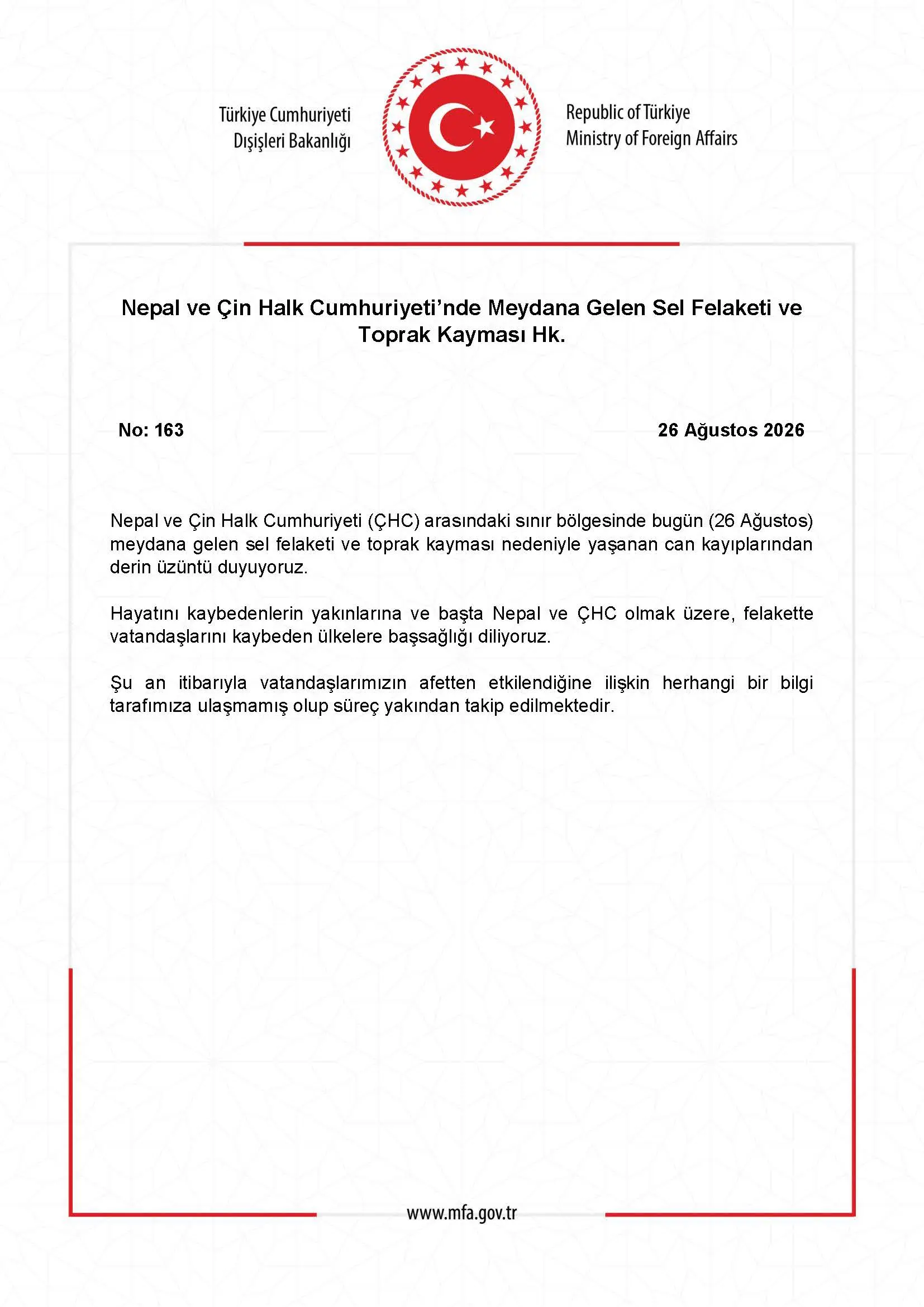 Nepal ve Çin'de Sel Felaketi ve Toprak Kayması