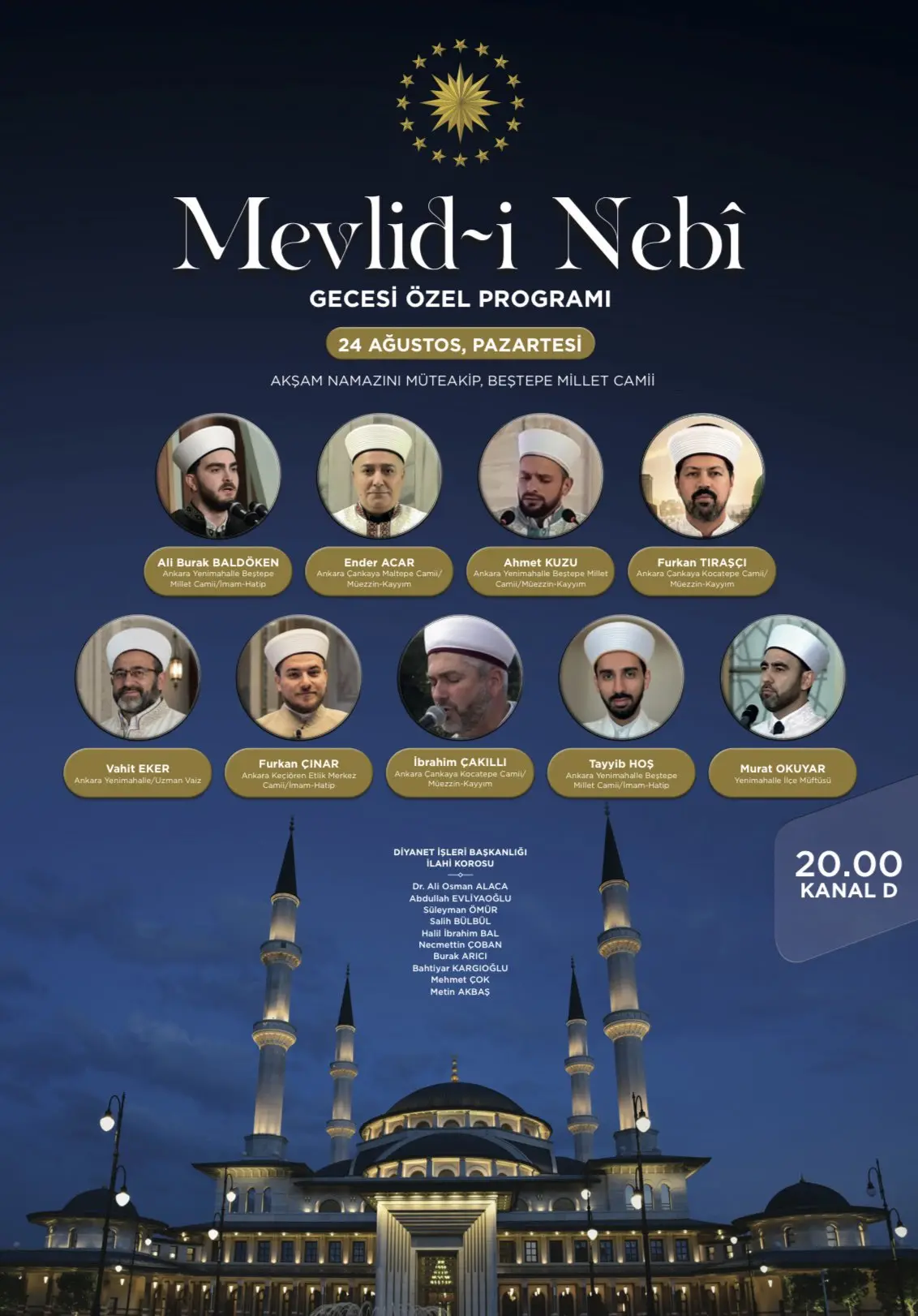 Beştepe Millet Camii'nde Mevlid-i Nebi Programı Düzenlenecek