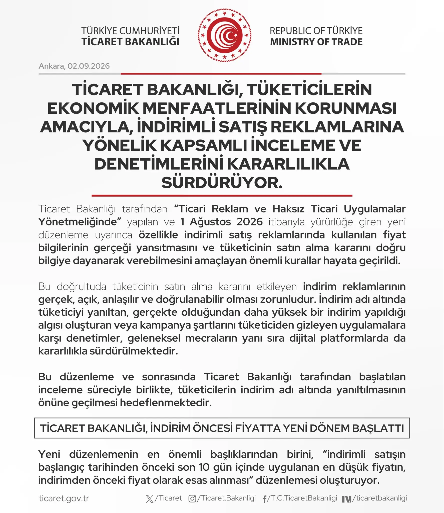 Ticaret Bakanlığı indirimli satışları denetliyor