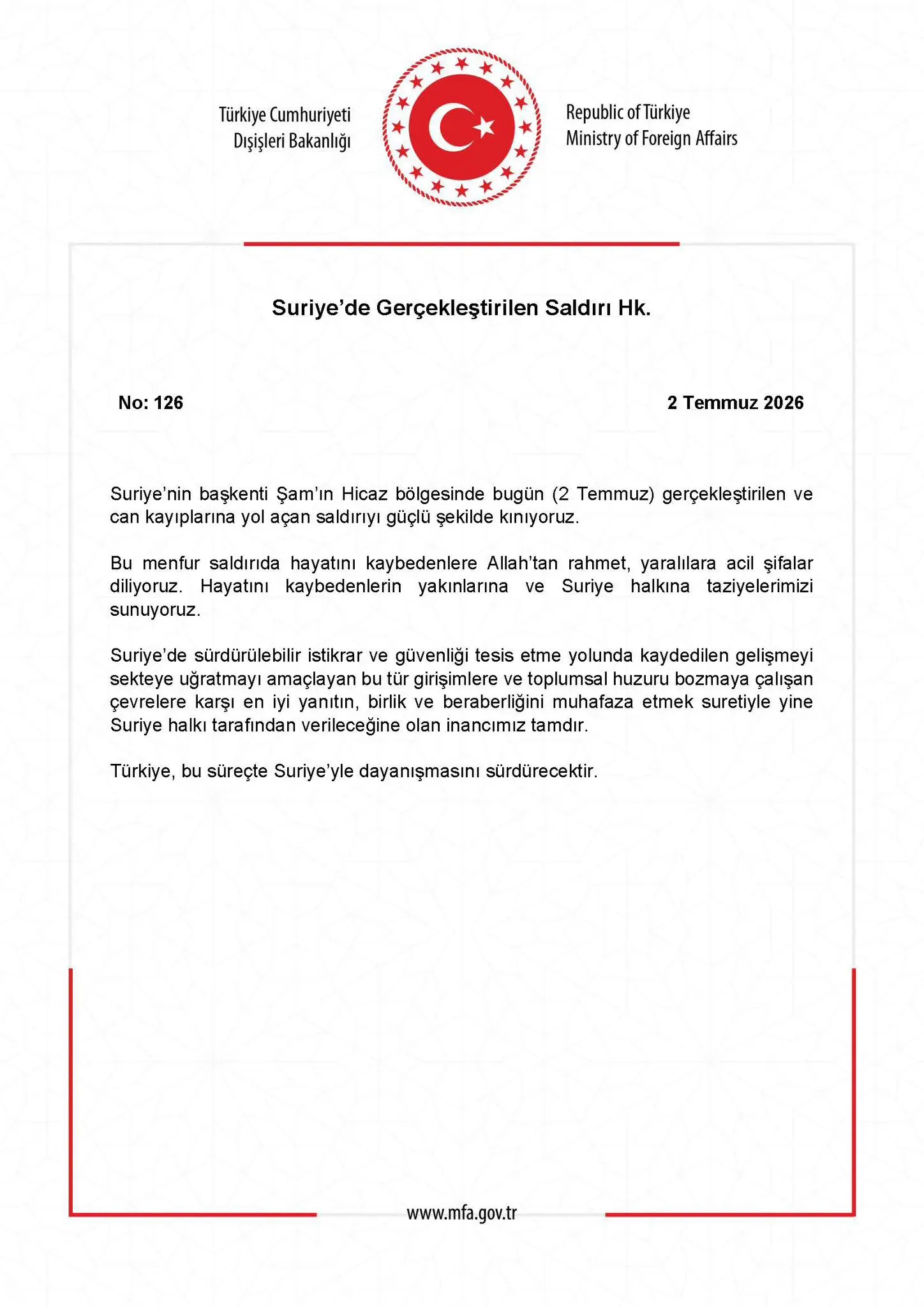Suriye'de Gerçekleştirilen Saldırı Hakkında