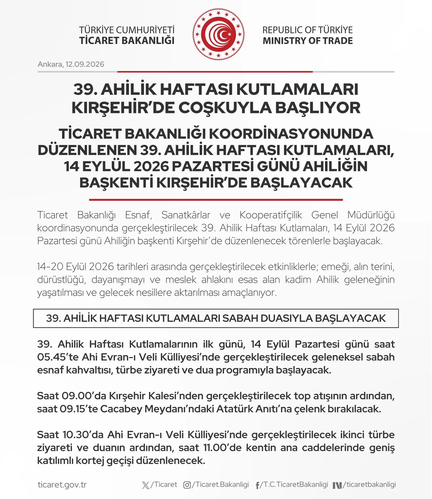 Kırşehir'de 39. Ahilik Haftası coşkuyla başlıyor