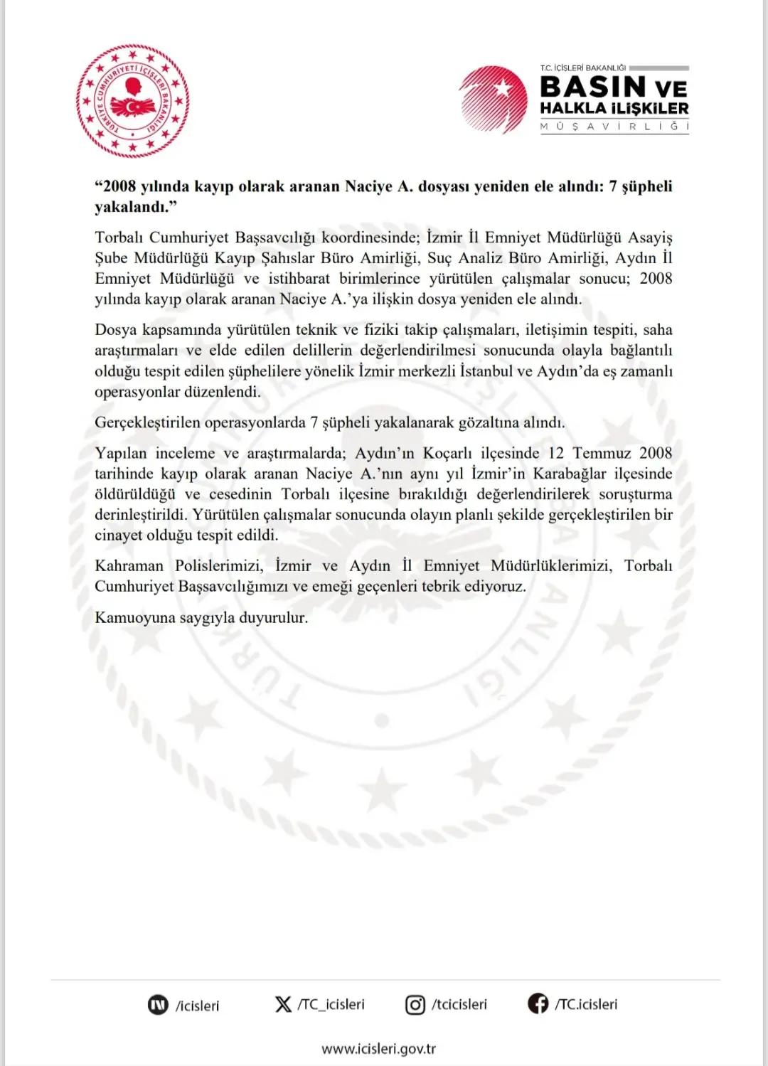 2008'de kaybolan Naciye A. cinayeti aydınlatıldı