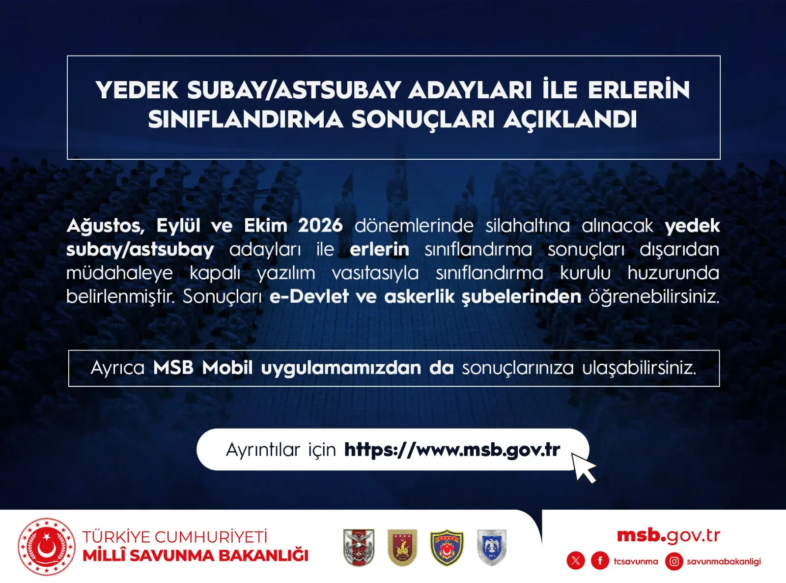 2026 Yedek Subay ve Er Adaylarının Sınıflandırma Sonuçları
