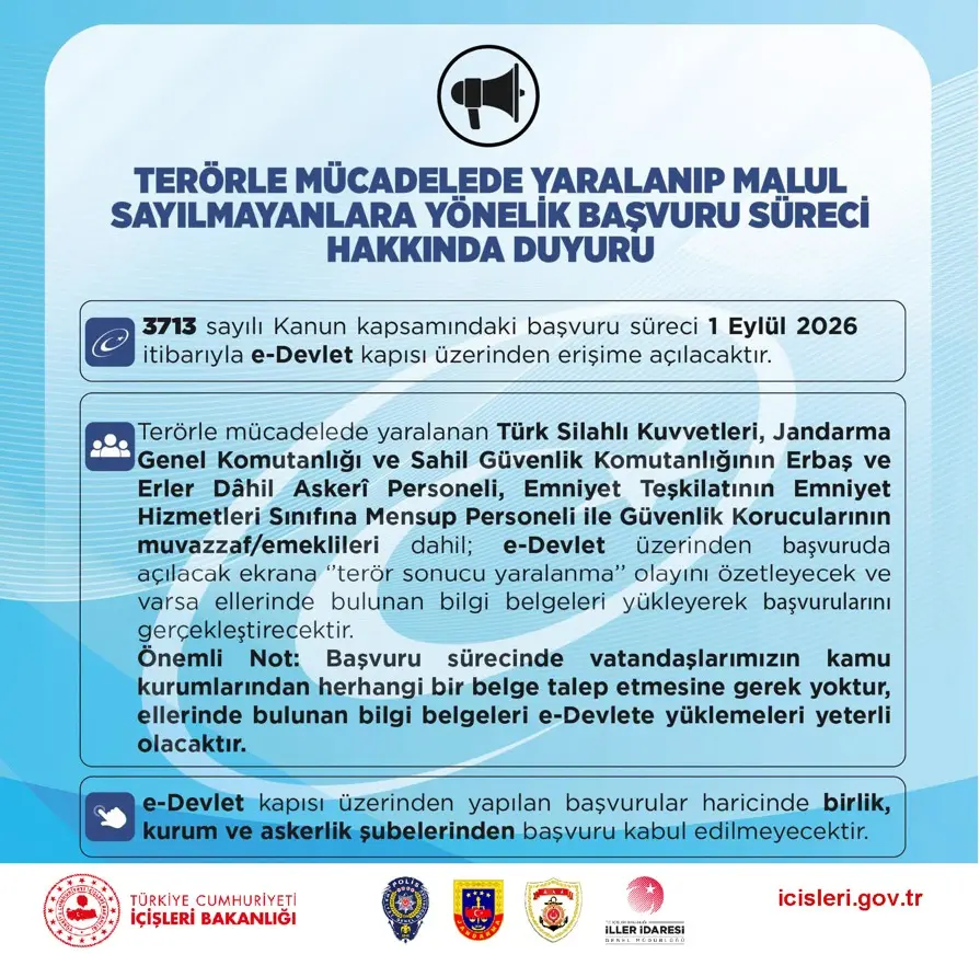 Terörle Mücadelede Yaralananlar İçin Başvuru Duyurusu