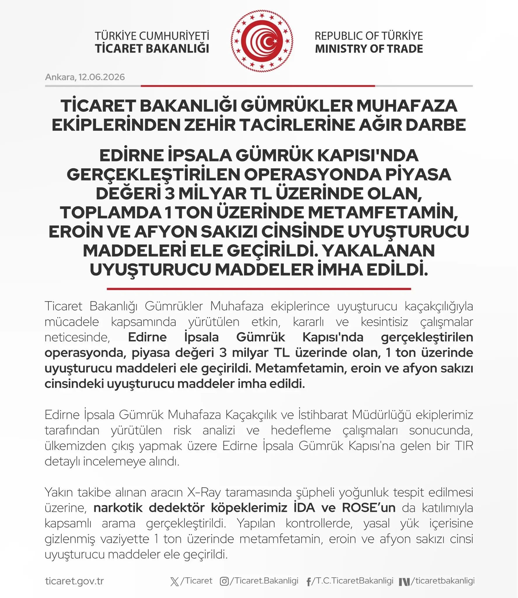 Edirne İpsala Sınır Kapısı'nda Uyuşturucu Operasyonu