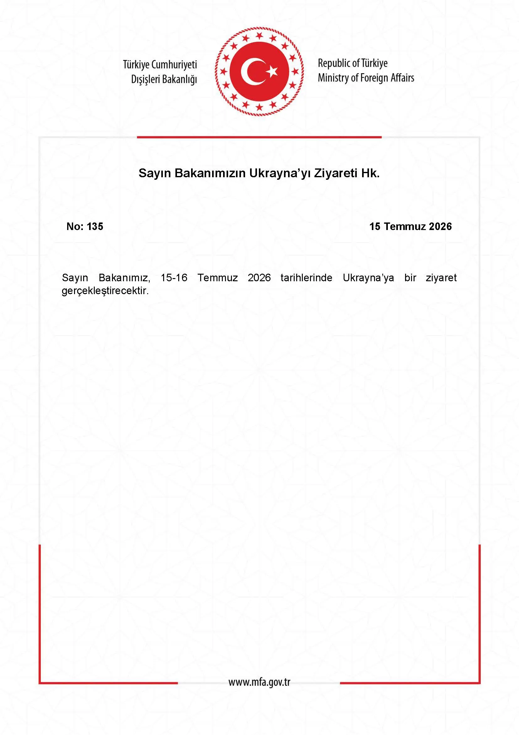 Bakanın Ukrayna Ziyareti Hakkında Bilgilendirme