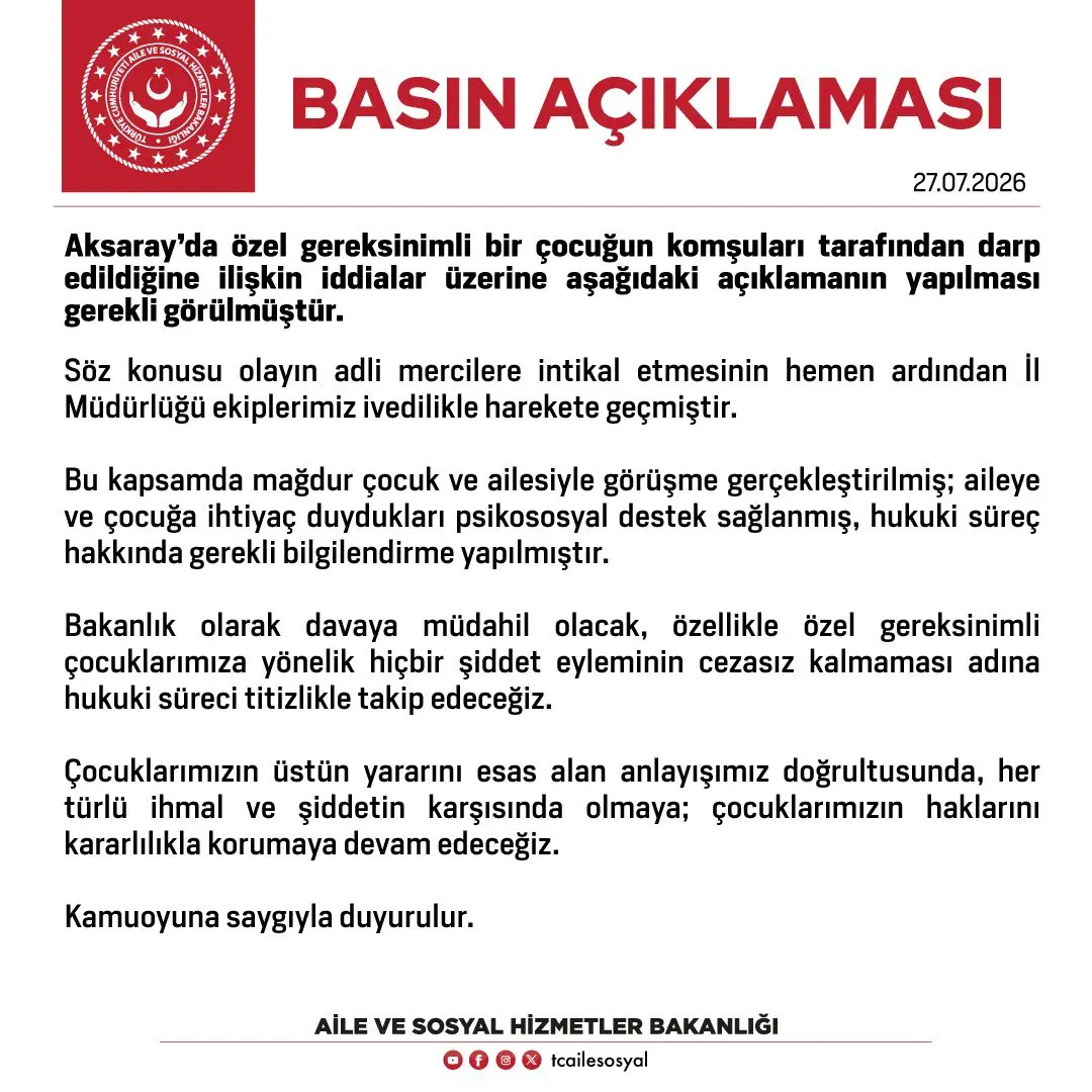 Aksaray'da Özel Gereksinimli Çocuğa Şiddet İddiası