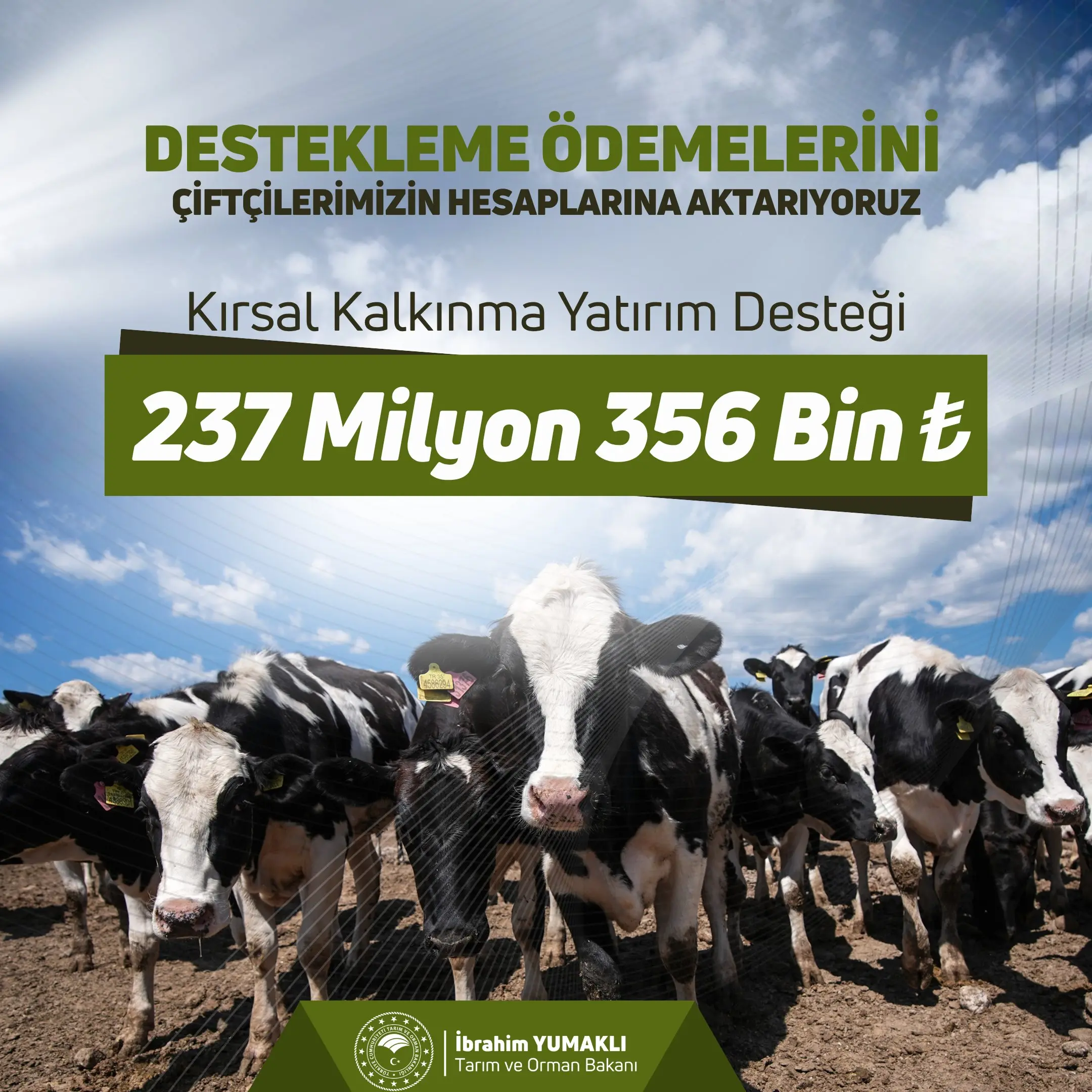 Çiftçilere 237 milyon TL tarımsal destek ödemesi
