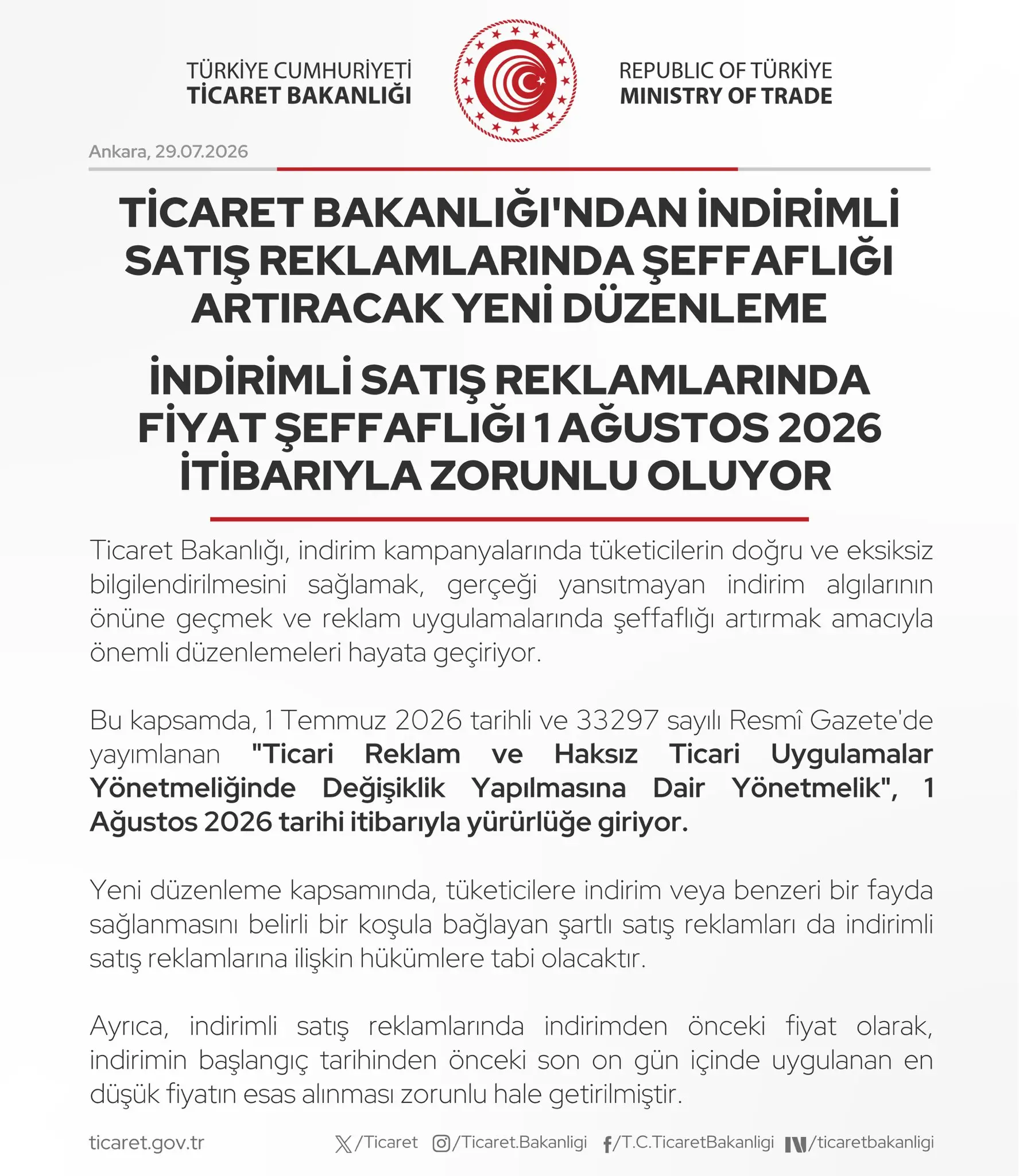 Ticaret Bakanlığı'ndan indirimli satışlara düzenleme