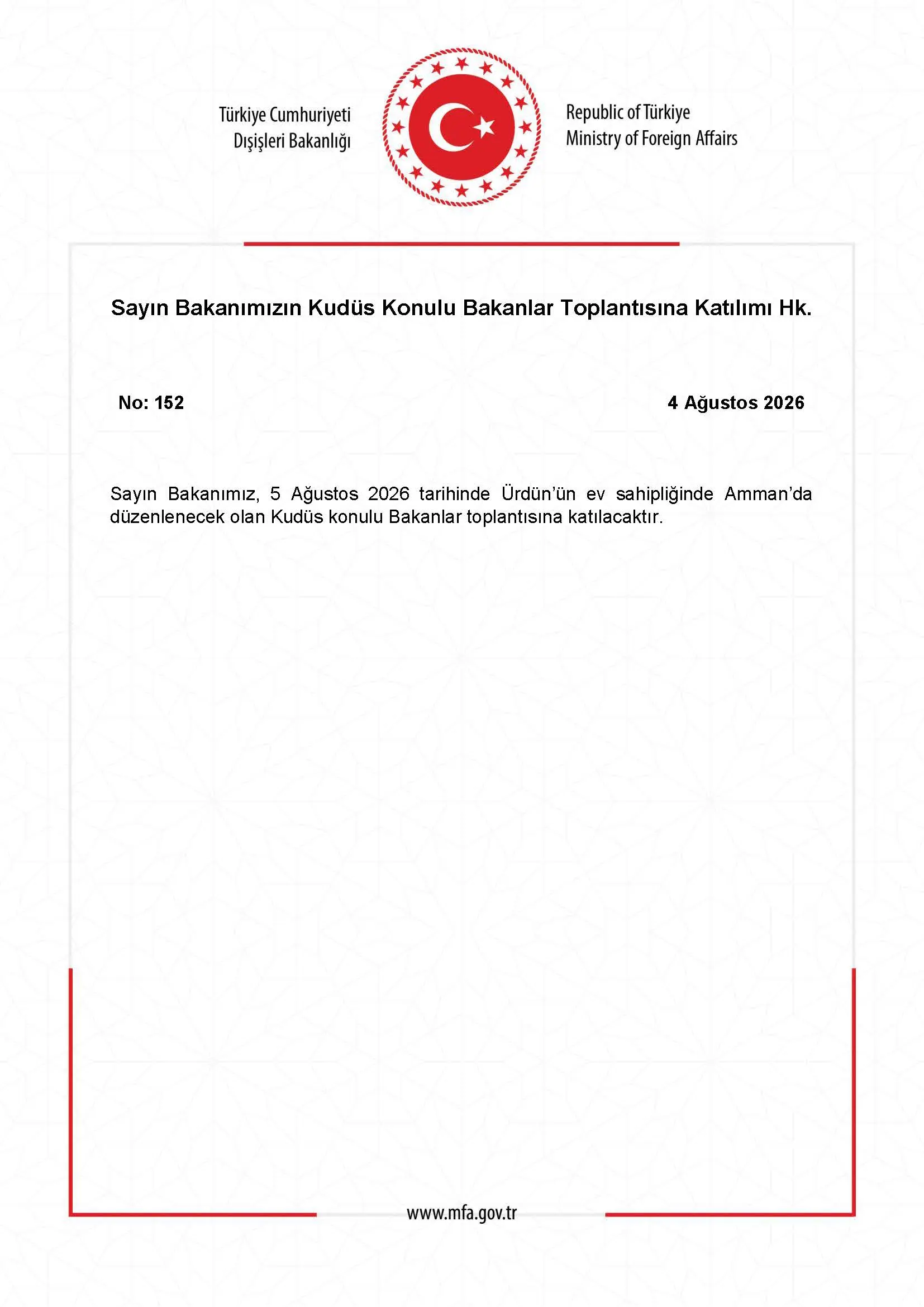 Bakanın Kudüs Konulu Toplantıya Katılımı