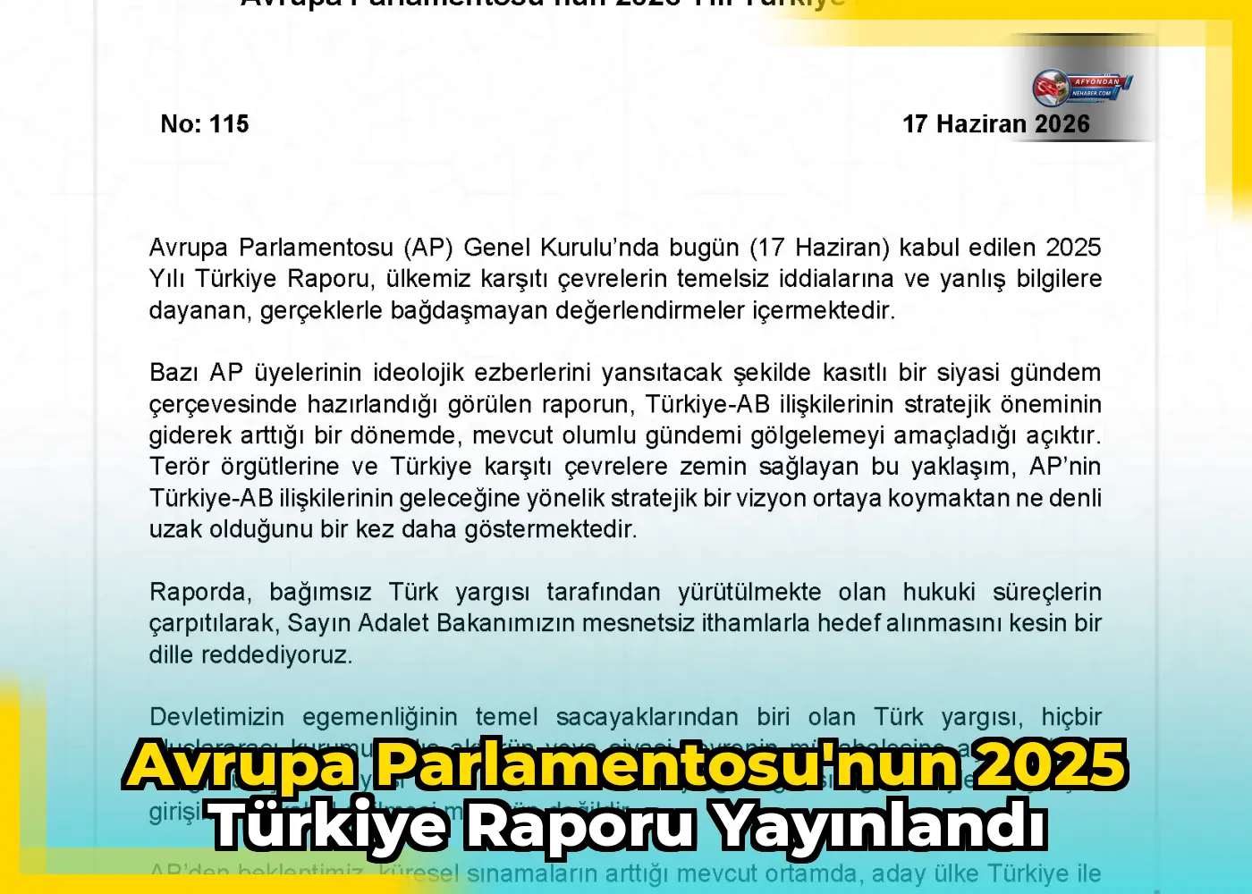 Avrupa Parlamentosu'nun 2025 Türkiye Raporu Yayınlandı