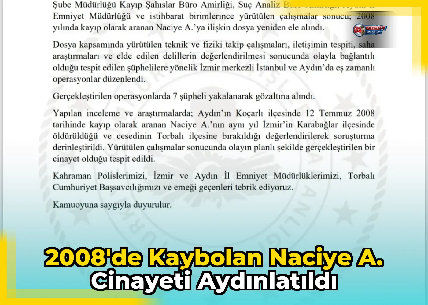 2008'de kaybolan Naciye A. cinayeti aydınlatıldı
