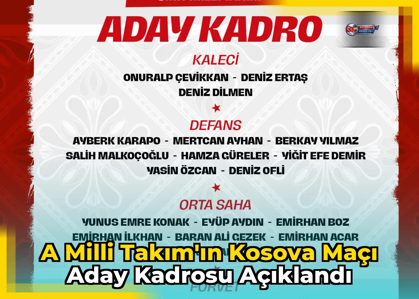A Milli Takım'ın Kosova maçı aday kadrosu açıklandı