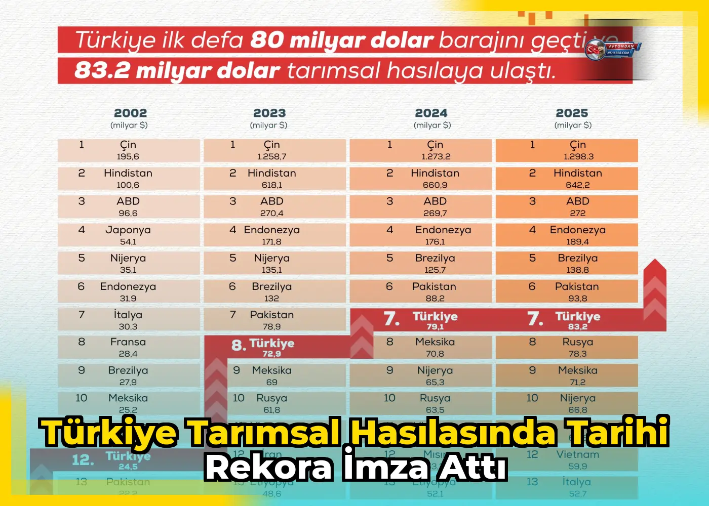 Türkiye Tarımsal Hasılasında Tarihi Rekora İmza Attı