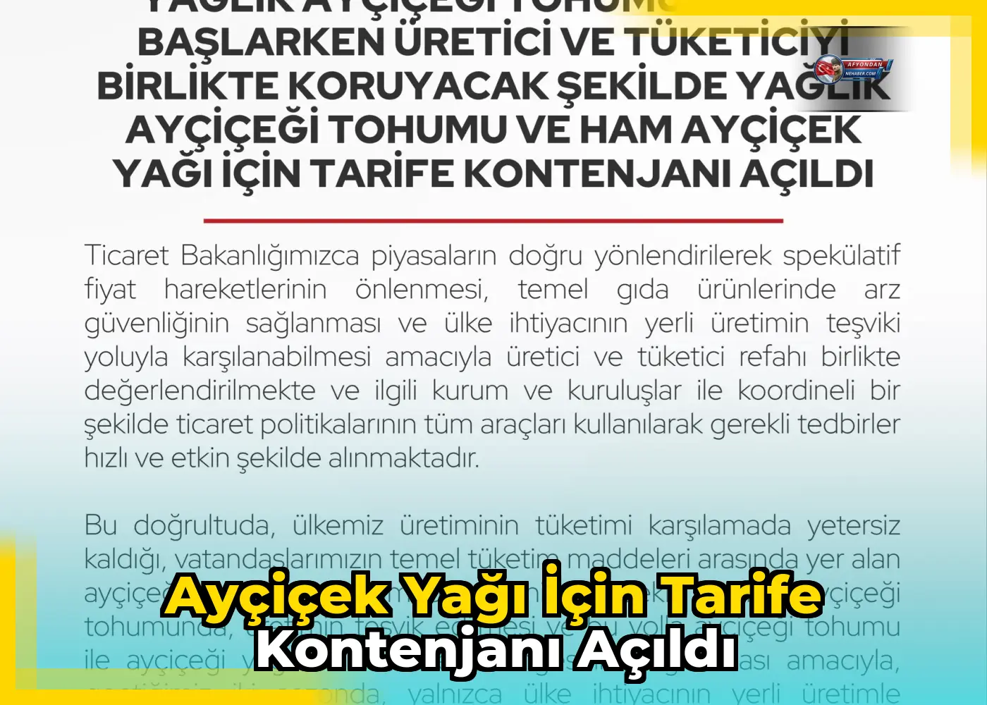 Ayçiçek Yağı İçin Tarife Kontenjanı Açıldı
