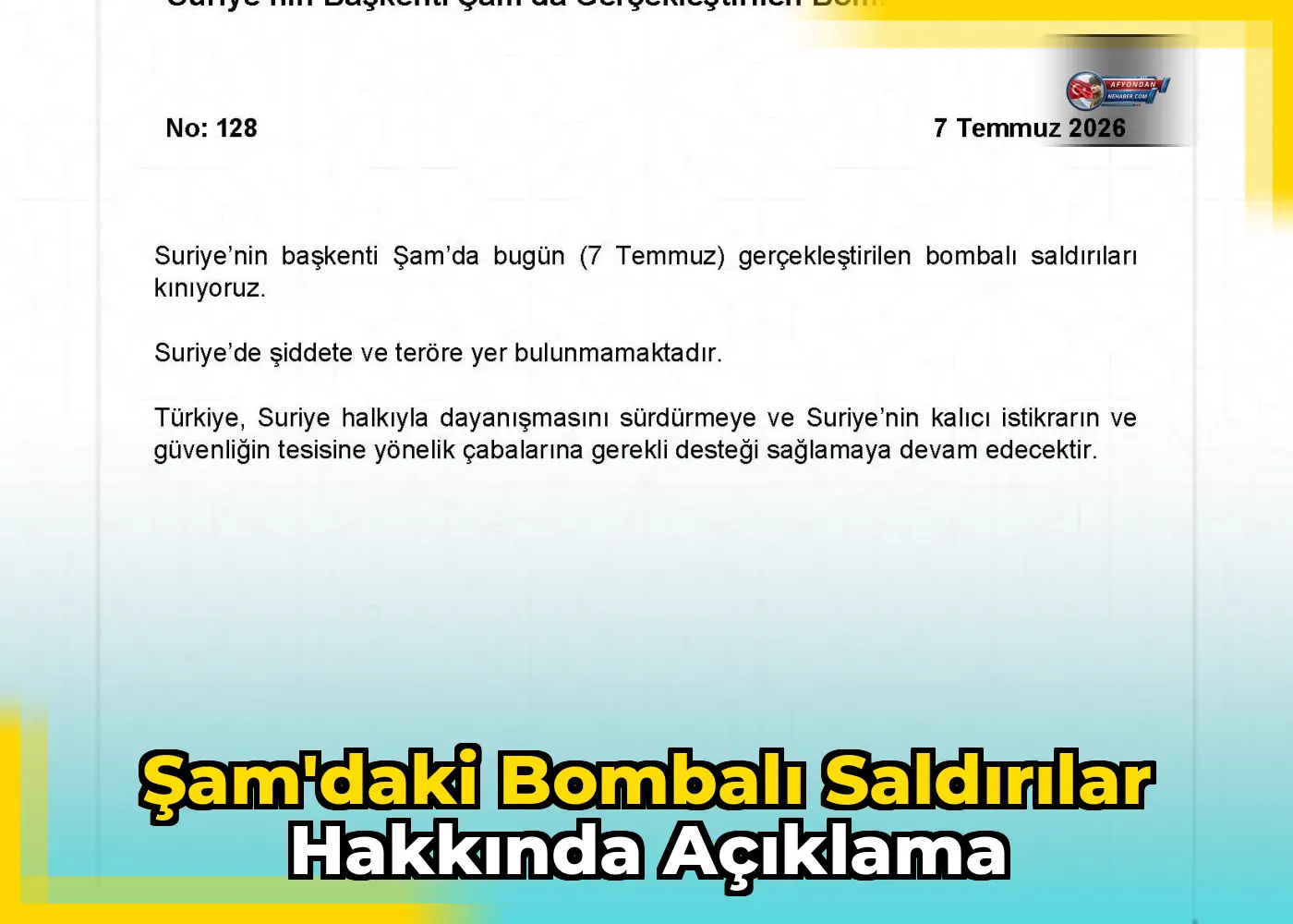 Şam'daki Bombalı Saldırılar Hakkında Açıklama